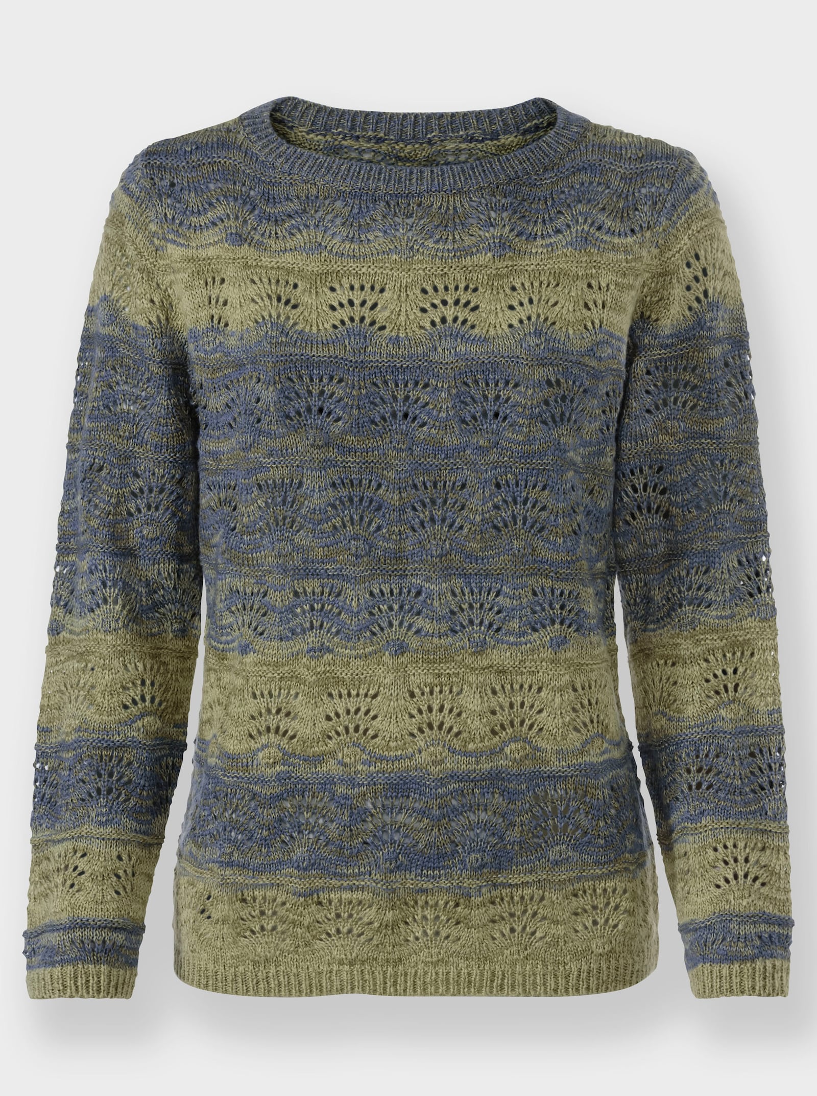 Ajourpullover im Farbverlauf - schilf-rauchblau-meliert