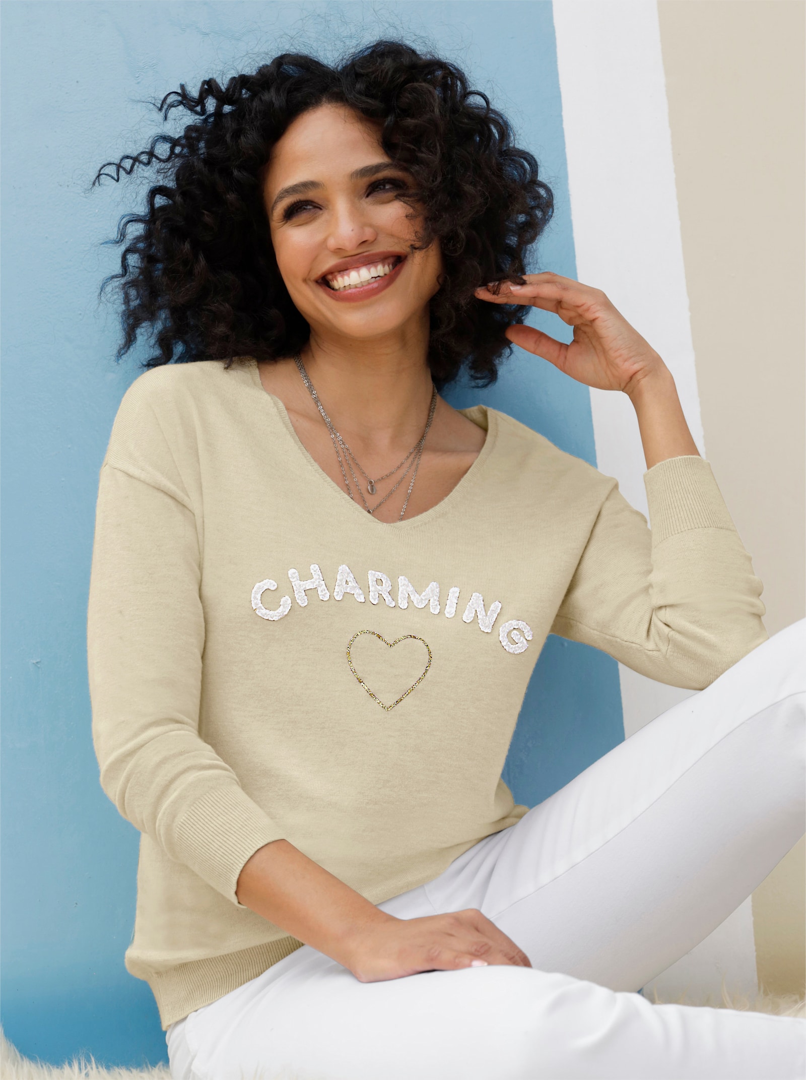 heine Pull avec inscription - sable chiné