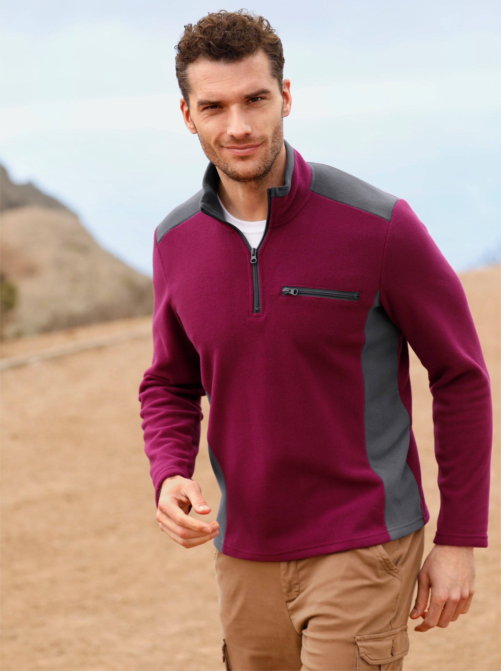 Catamaran Fleecové tričko s náprsní kapsou na zip - bordó