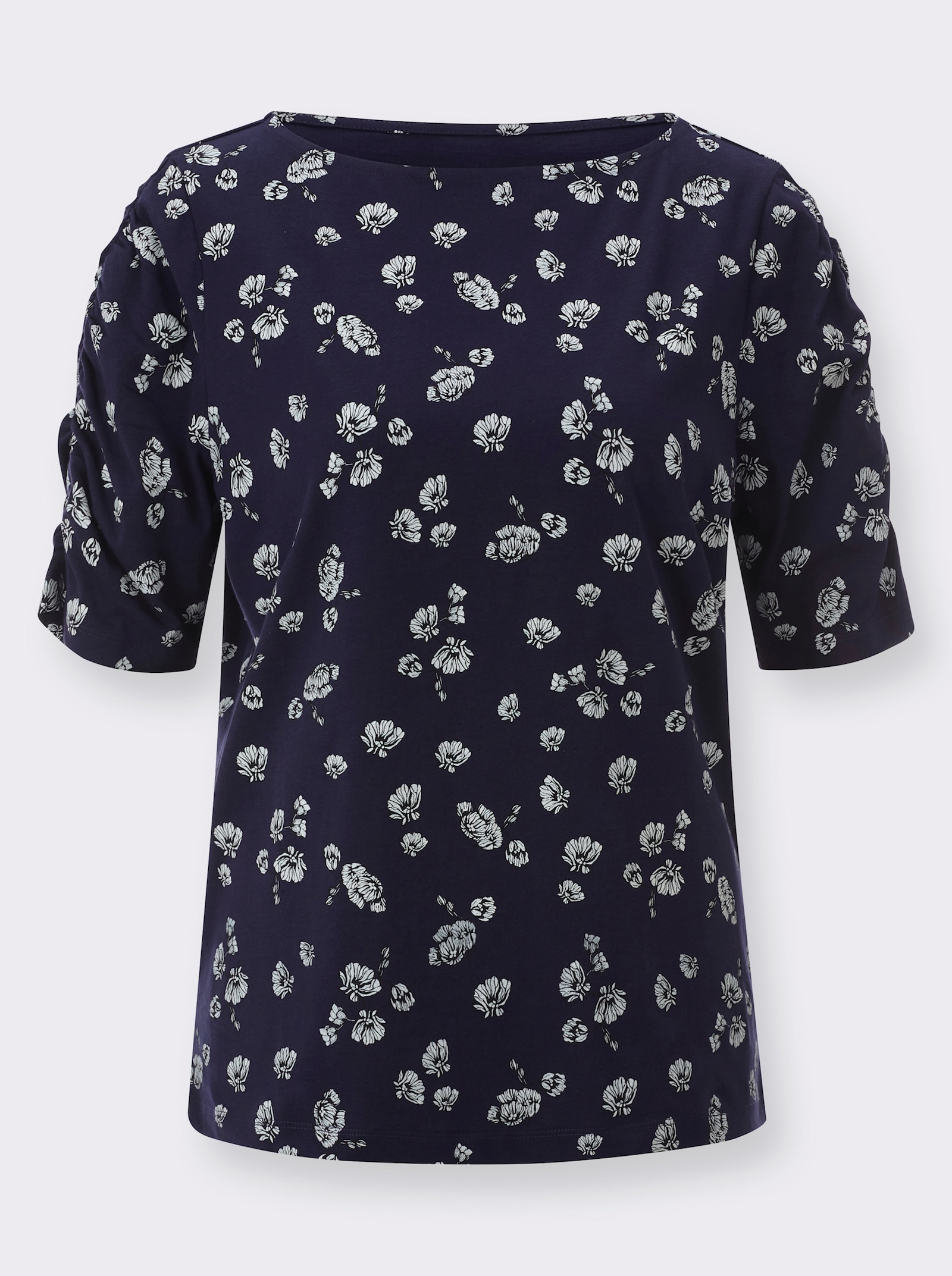 Kurzarmshirt mit Blumenmuster - marine-ecru-bedruckt