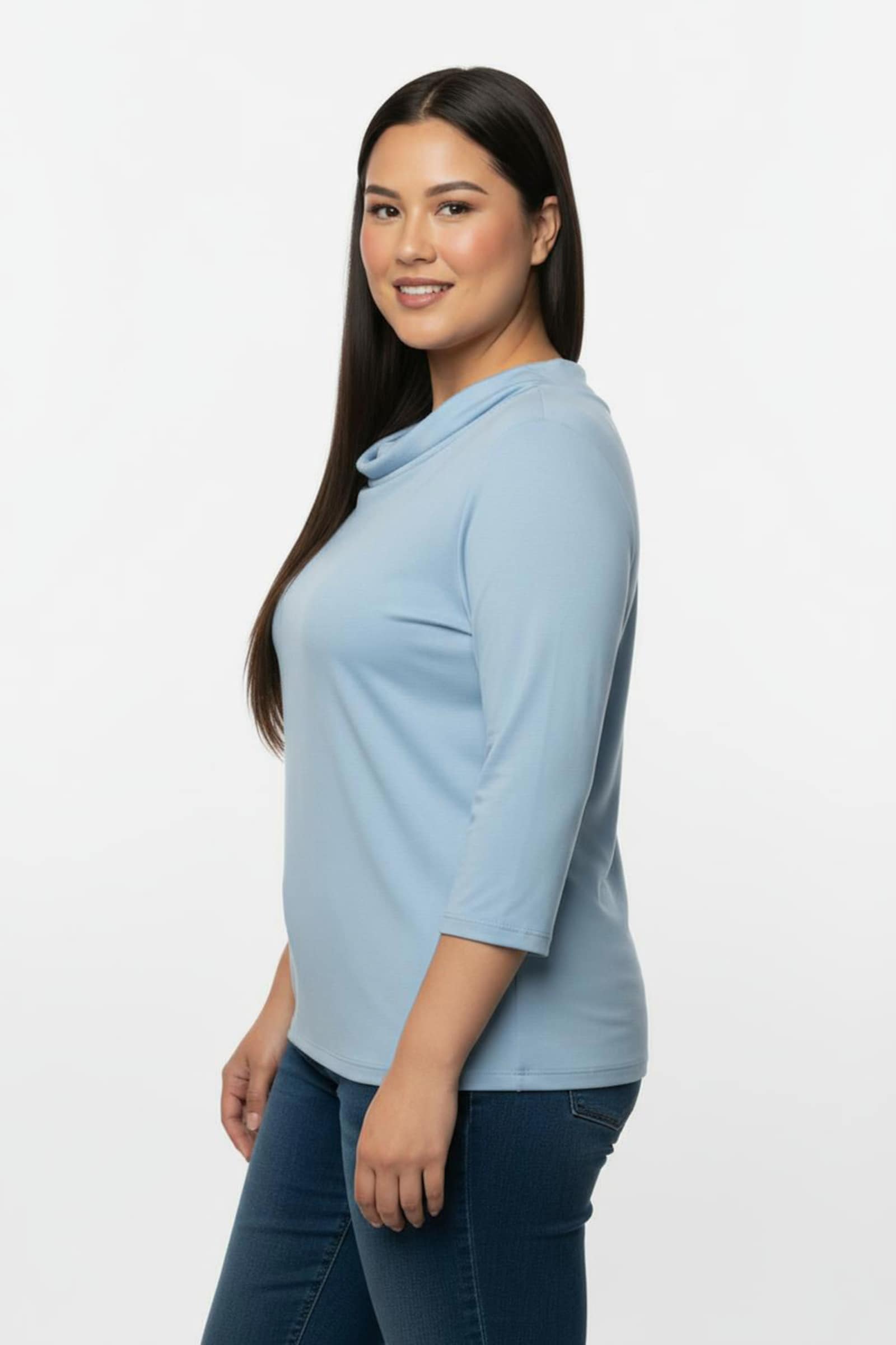 Wasserfallshirt mit 3/4-langen Ärmeln - bleu