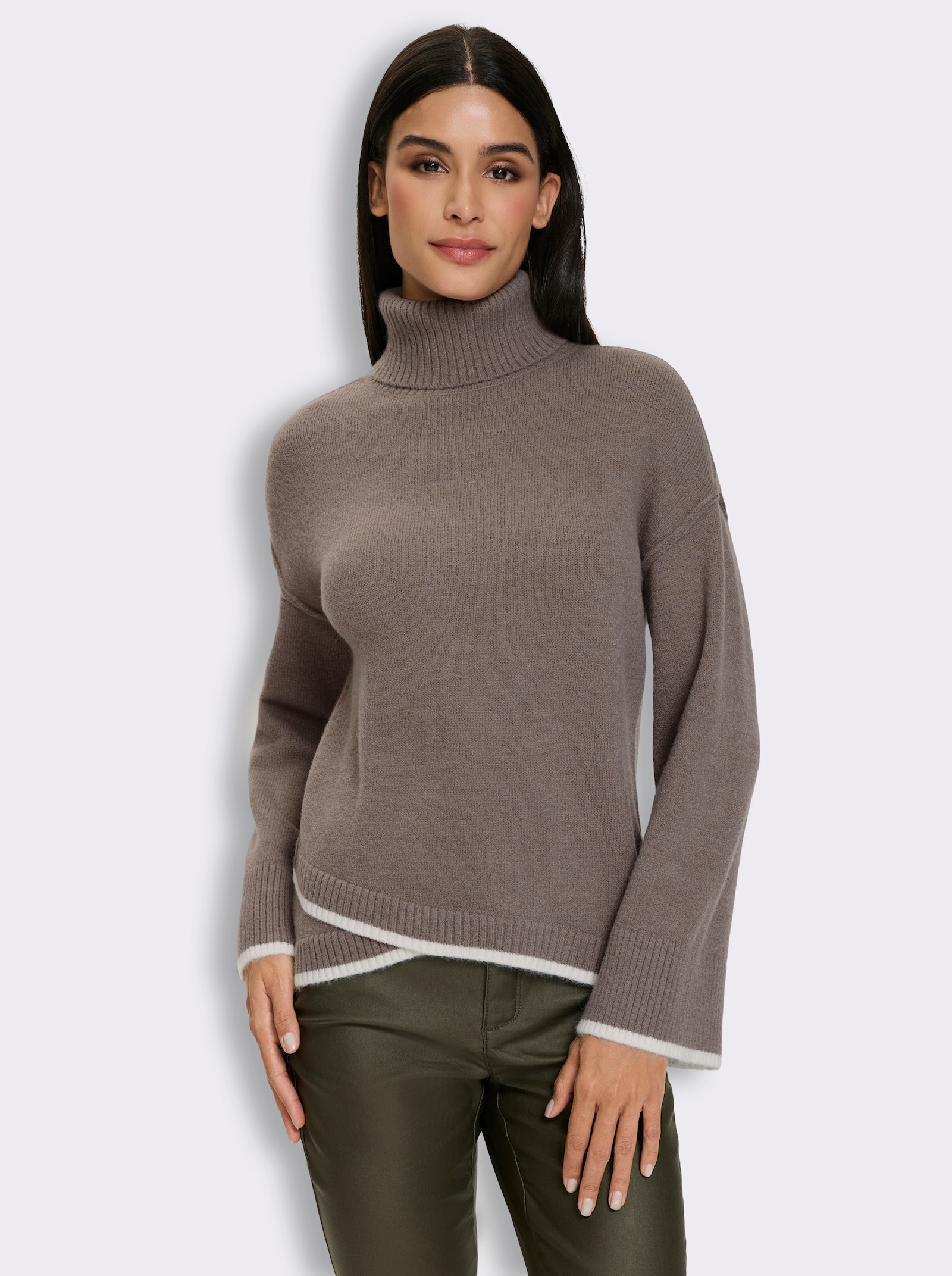 heine Rollkragenpullover mit asymmetrischem Saum - taupe