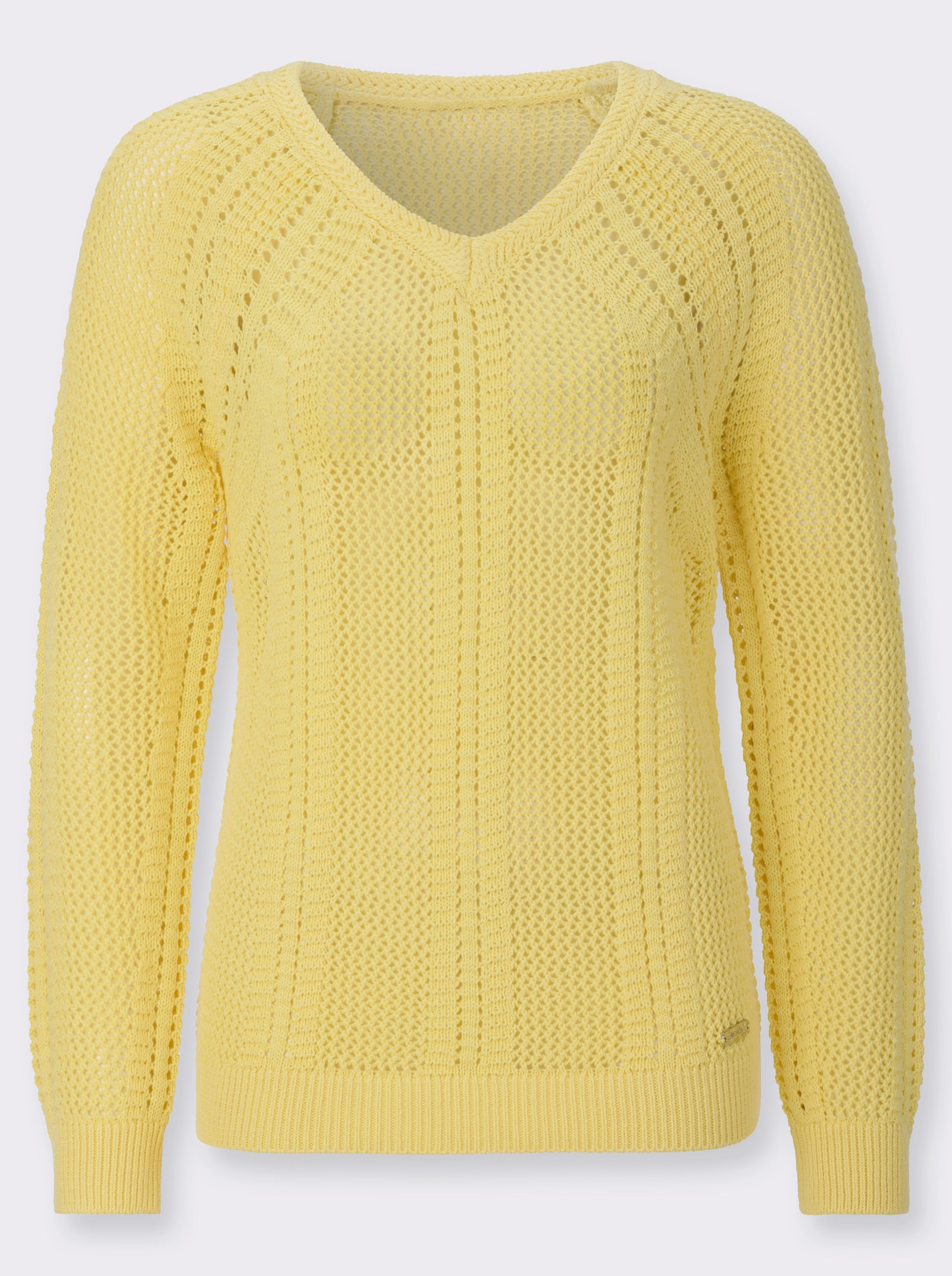 Ajourpullover mit Raglanärmel - zitrone