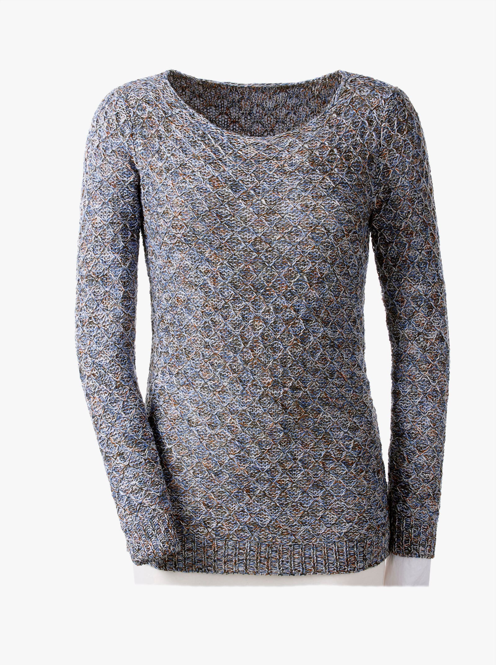 Rundhalspullover mit Multicolor-Garn - jeansblau-gemustert