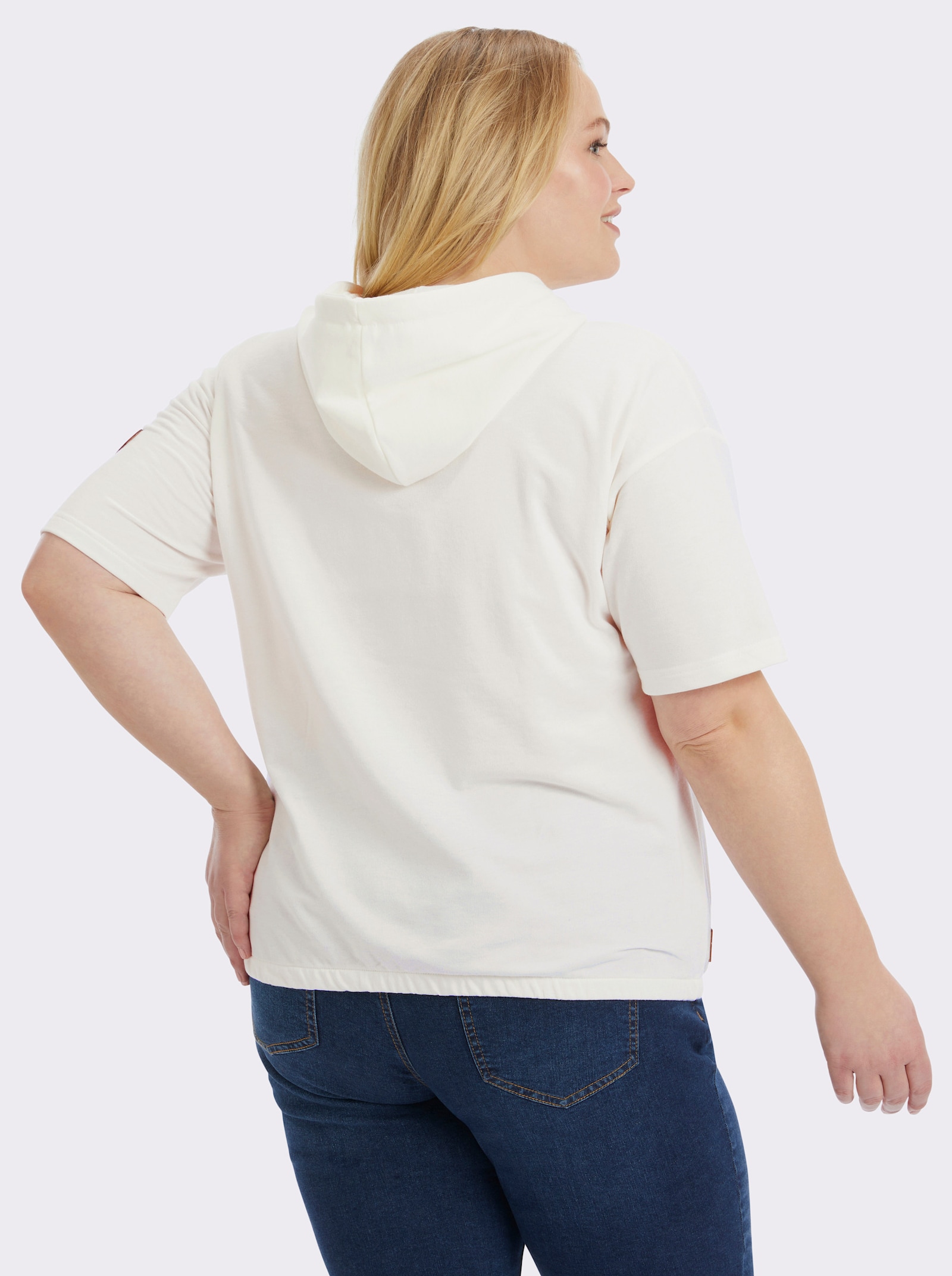 Kapuzensweatshirt mit elastischem Saum - ecru-eucalyptus-bedruckt