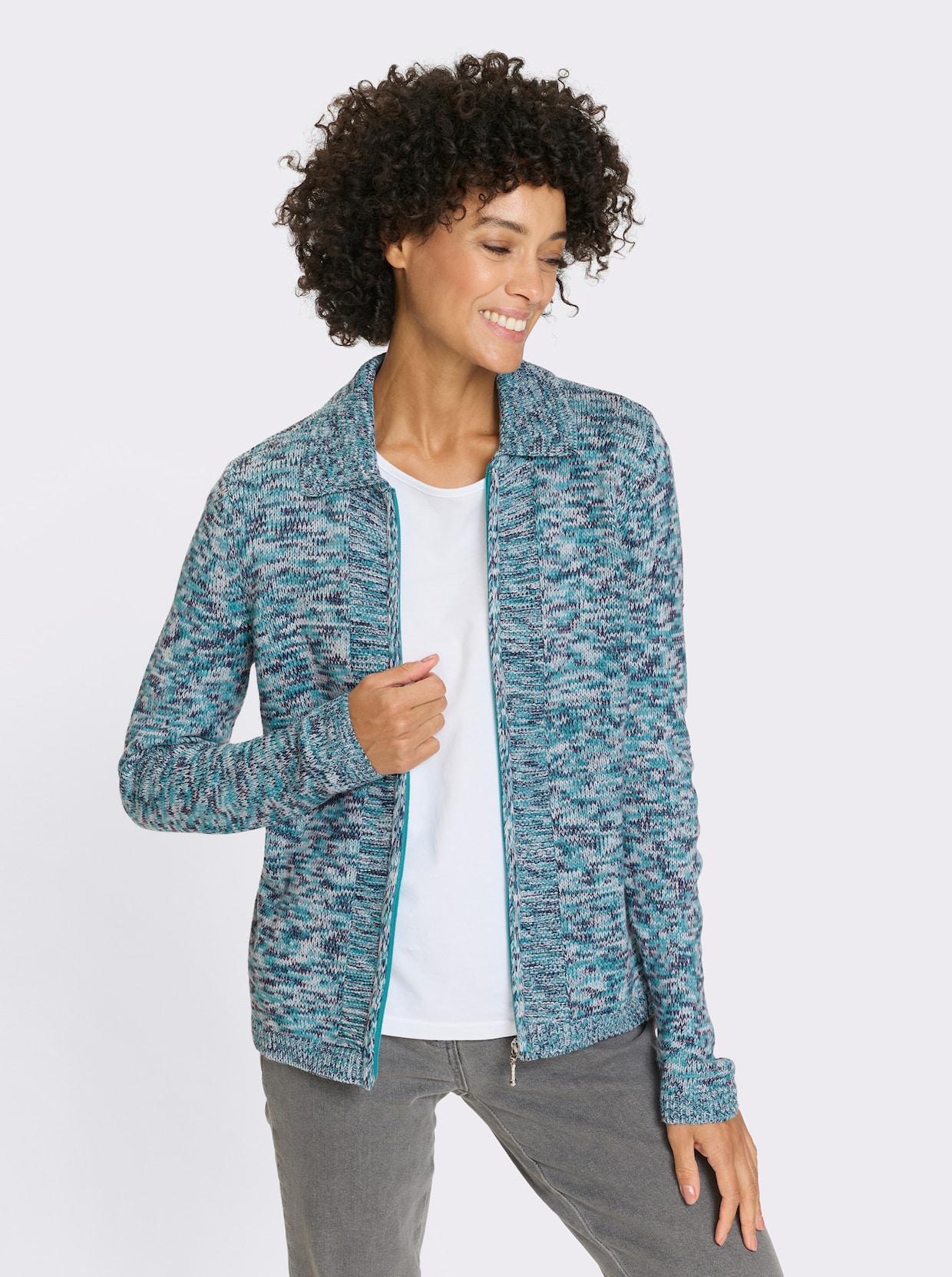 Strickjacke - türkis-hellblau-meliert