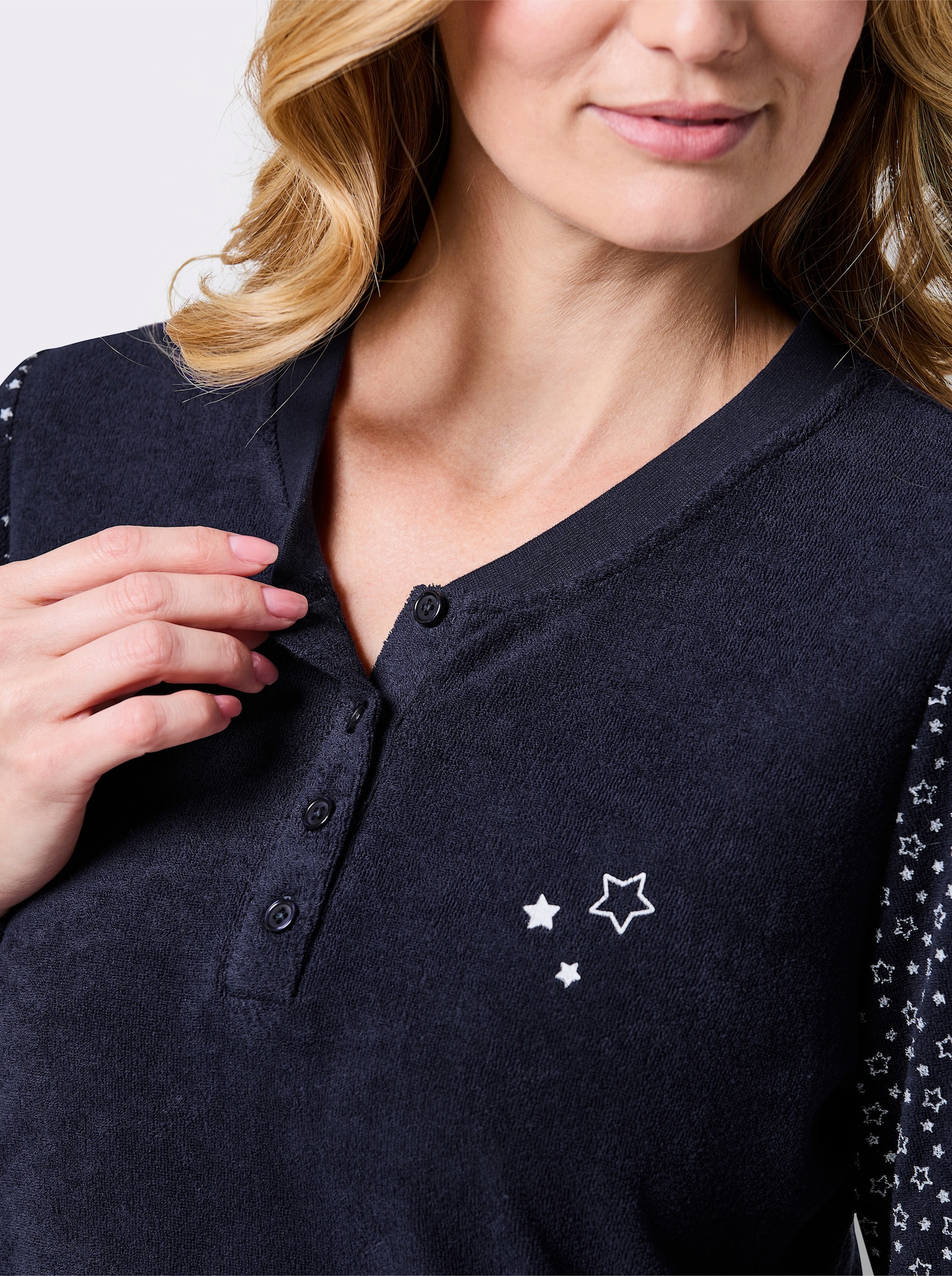 wäschepur Schlafanzug aus Feinfrottee - marine-weiß-bedruckt