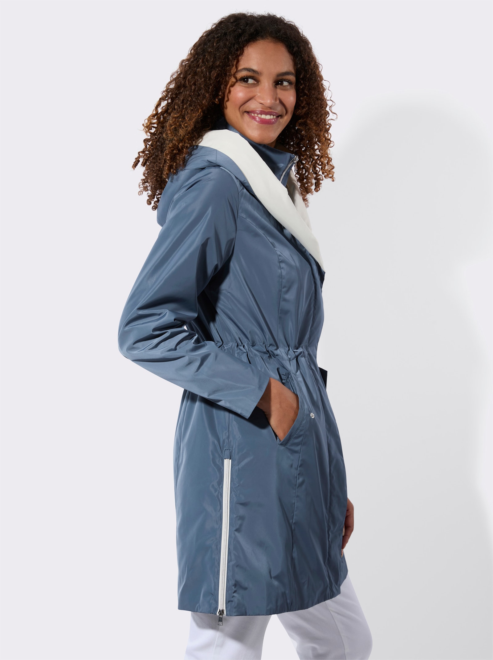 Kurzmantel in 2-in-1-Optik - rauchblau-ecru