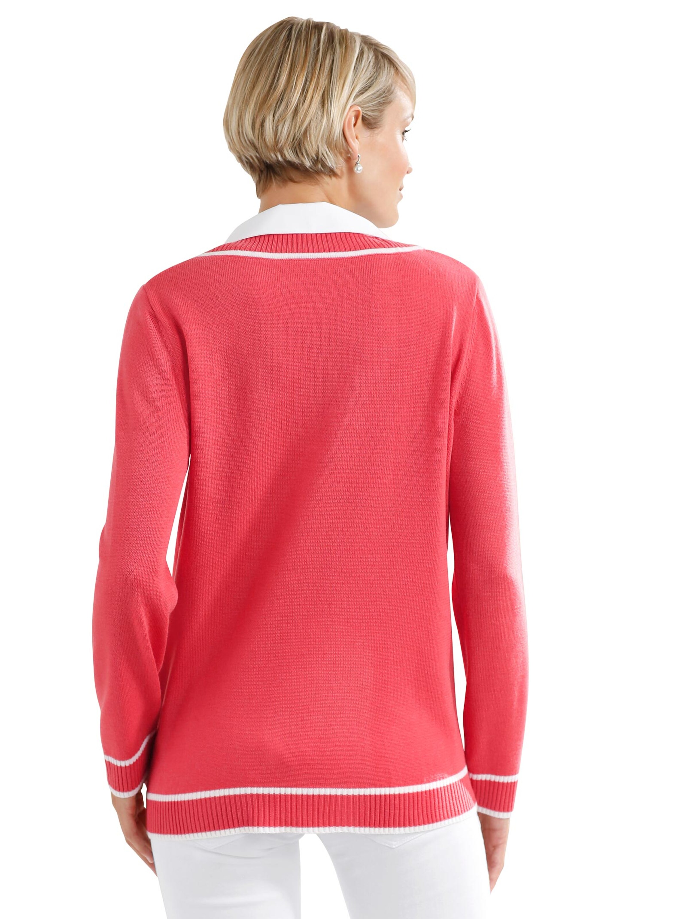 Pullover - koralle-weiß