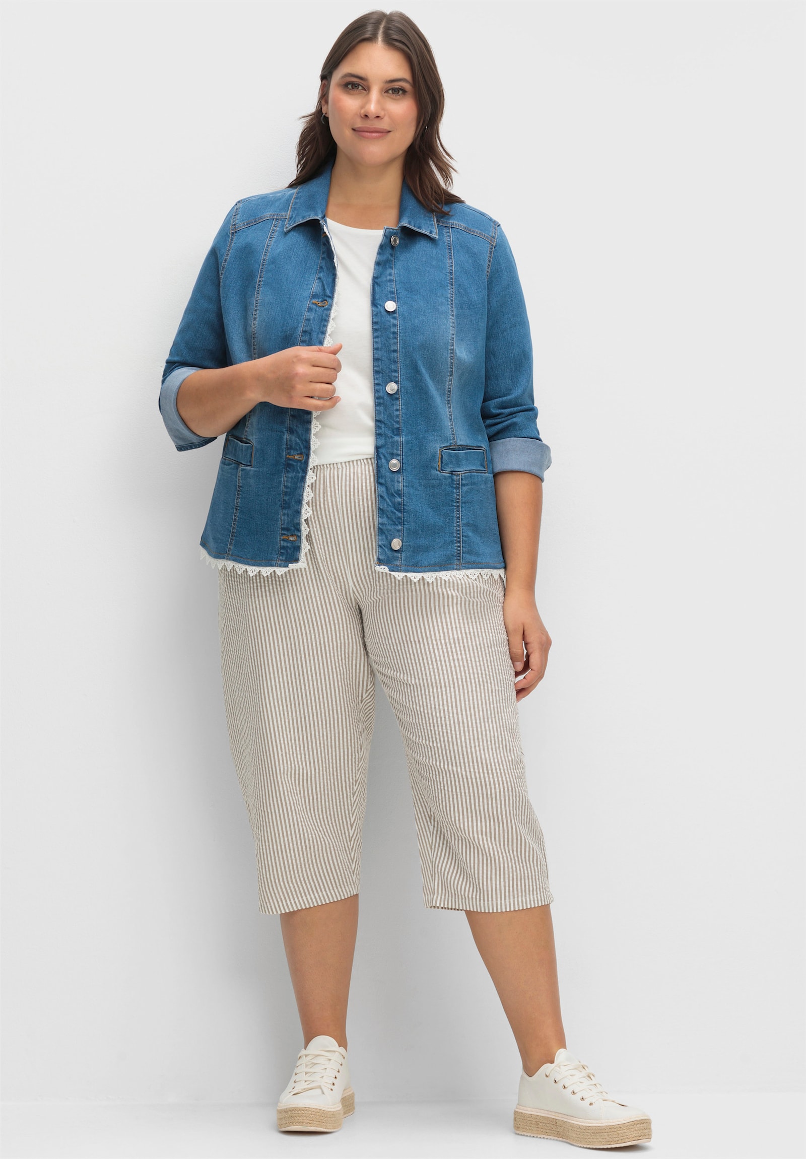 Caprihose aus Seersucker, gestreift - taupe-gestreift