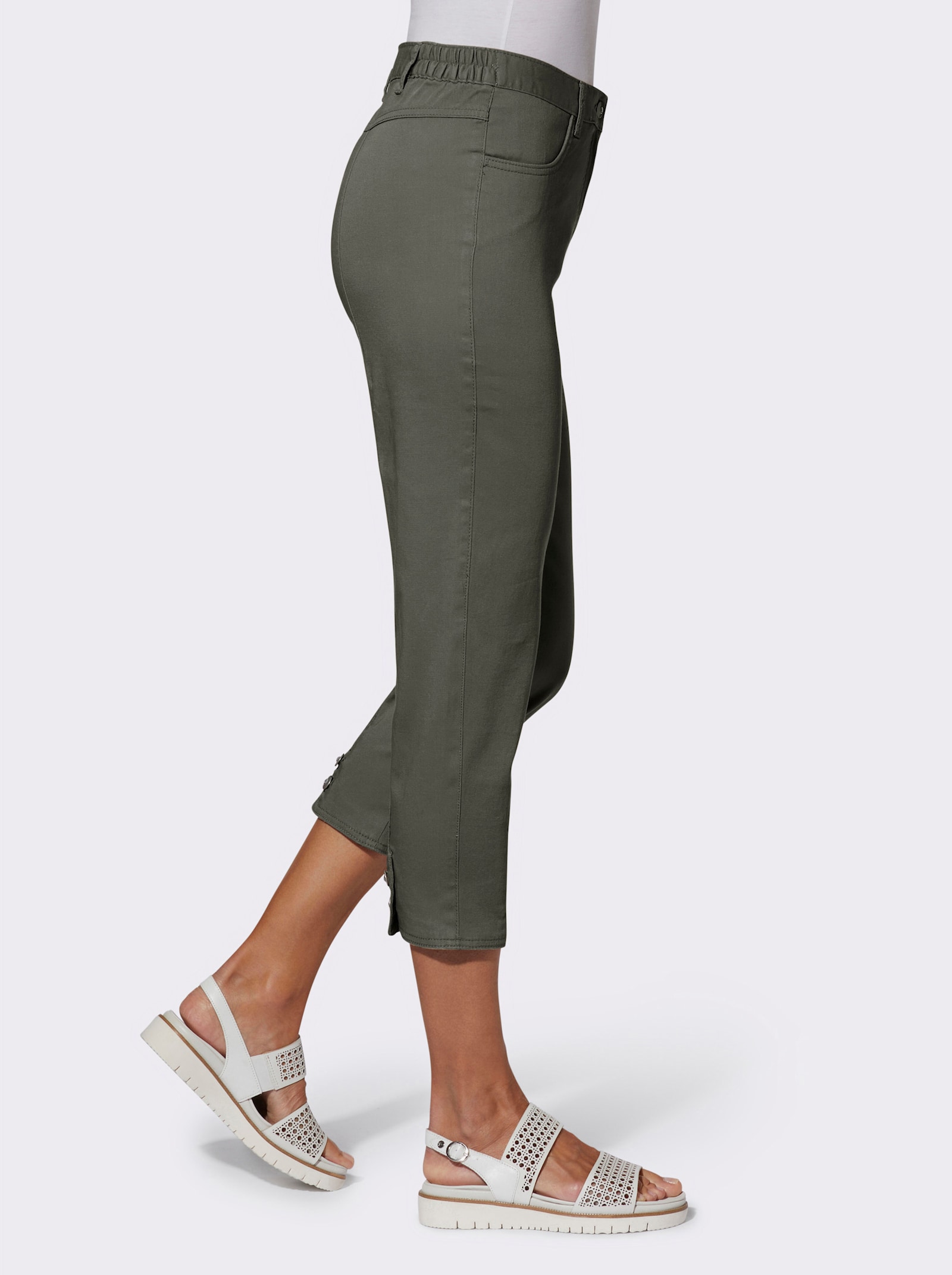 7/8-Jeans mit Schmuckknöpfen - khaki