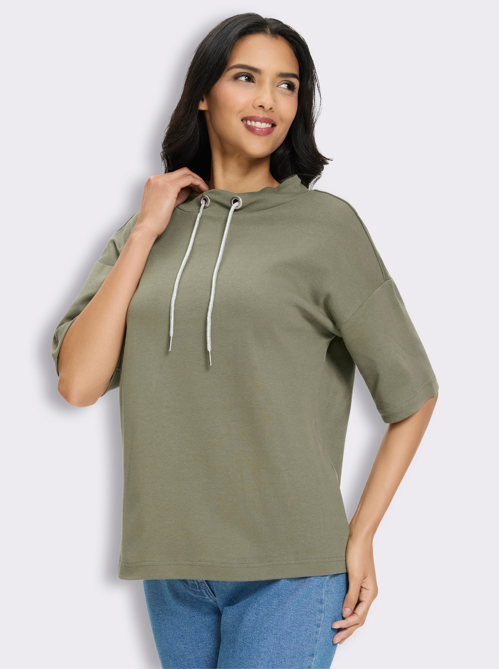 Longsweatshirt mit Kapuze - khaki