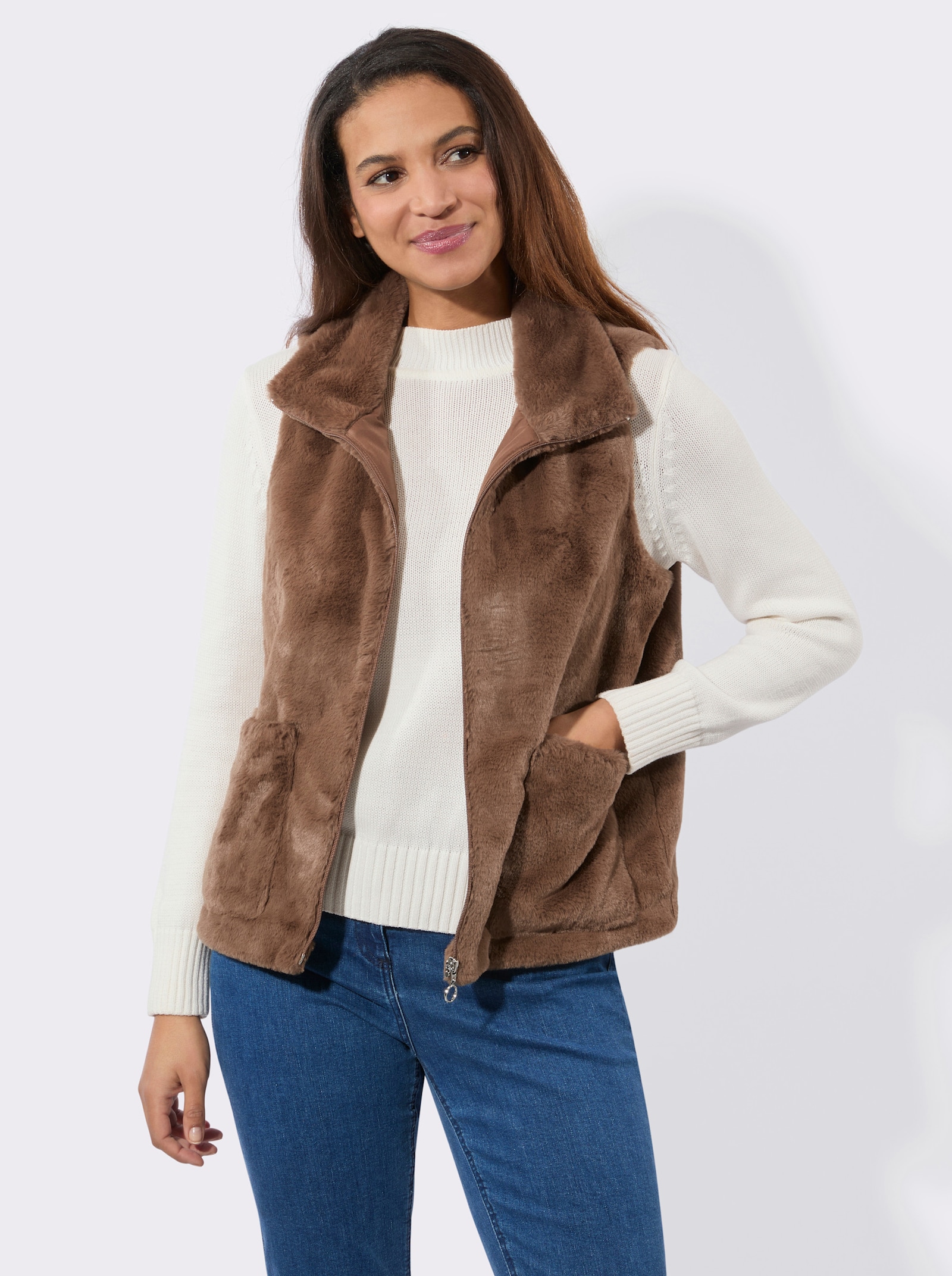 Fellimitatweste mit Futter - braun