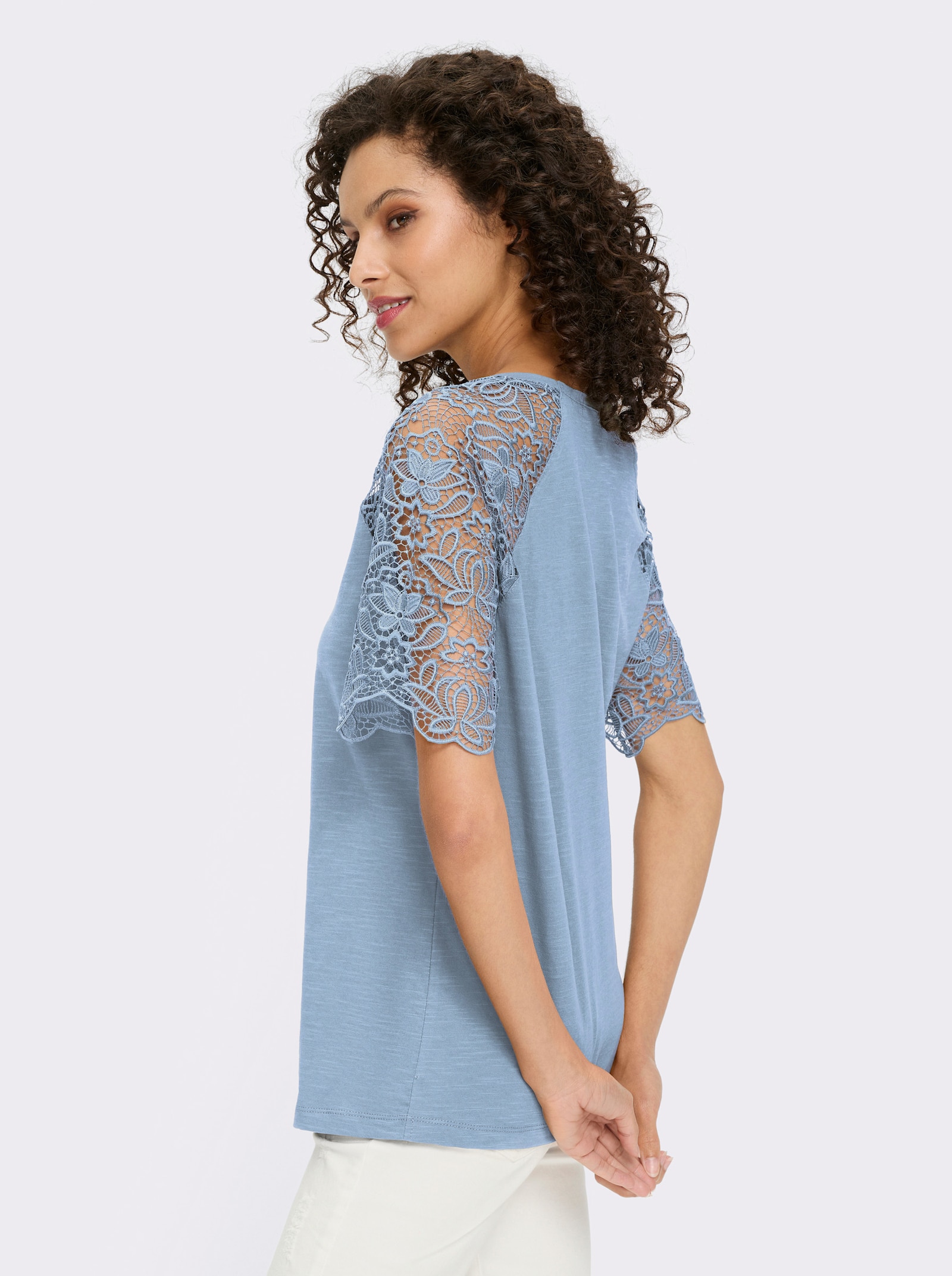 heine Rundhalsshirt mit Spitze - eisblau