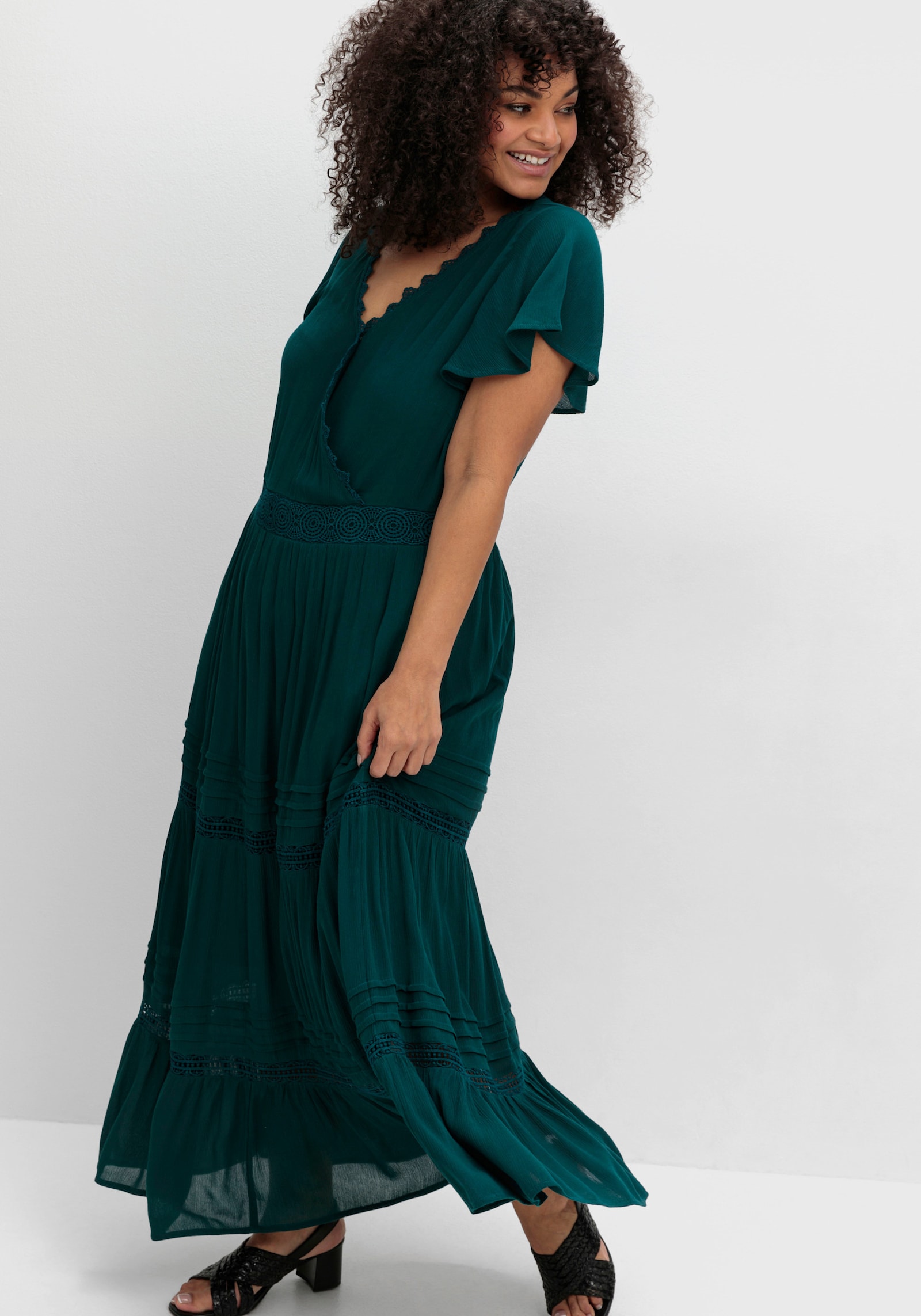 sheego by Joe Browns Maxikleid in Wickeloptik, mit Stufenvolant - petrol