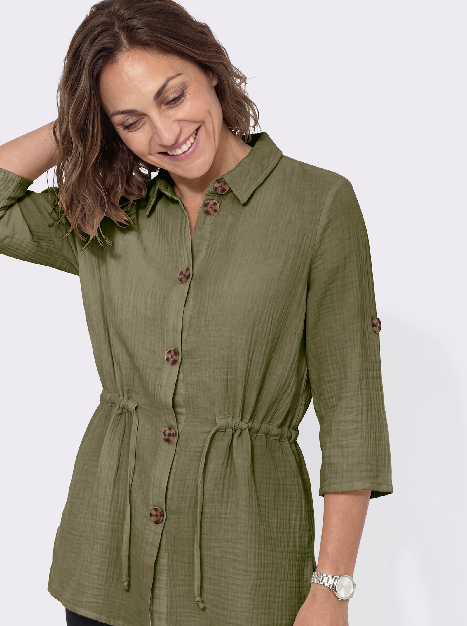 Blusenjacke mit Krempelärmeln - oliv