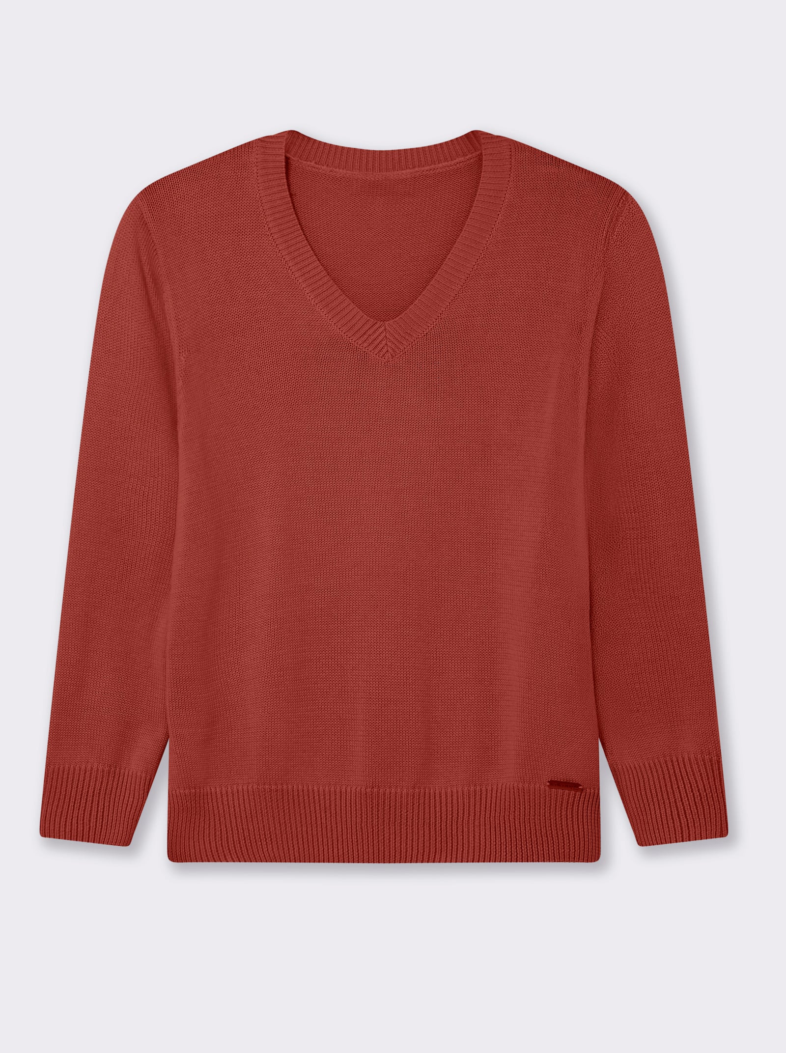 V-Ausschnitt-Pullover mit Baumwolle - rostrot