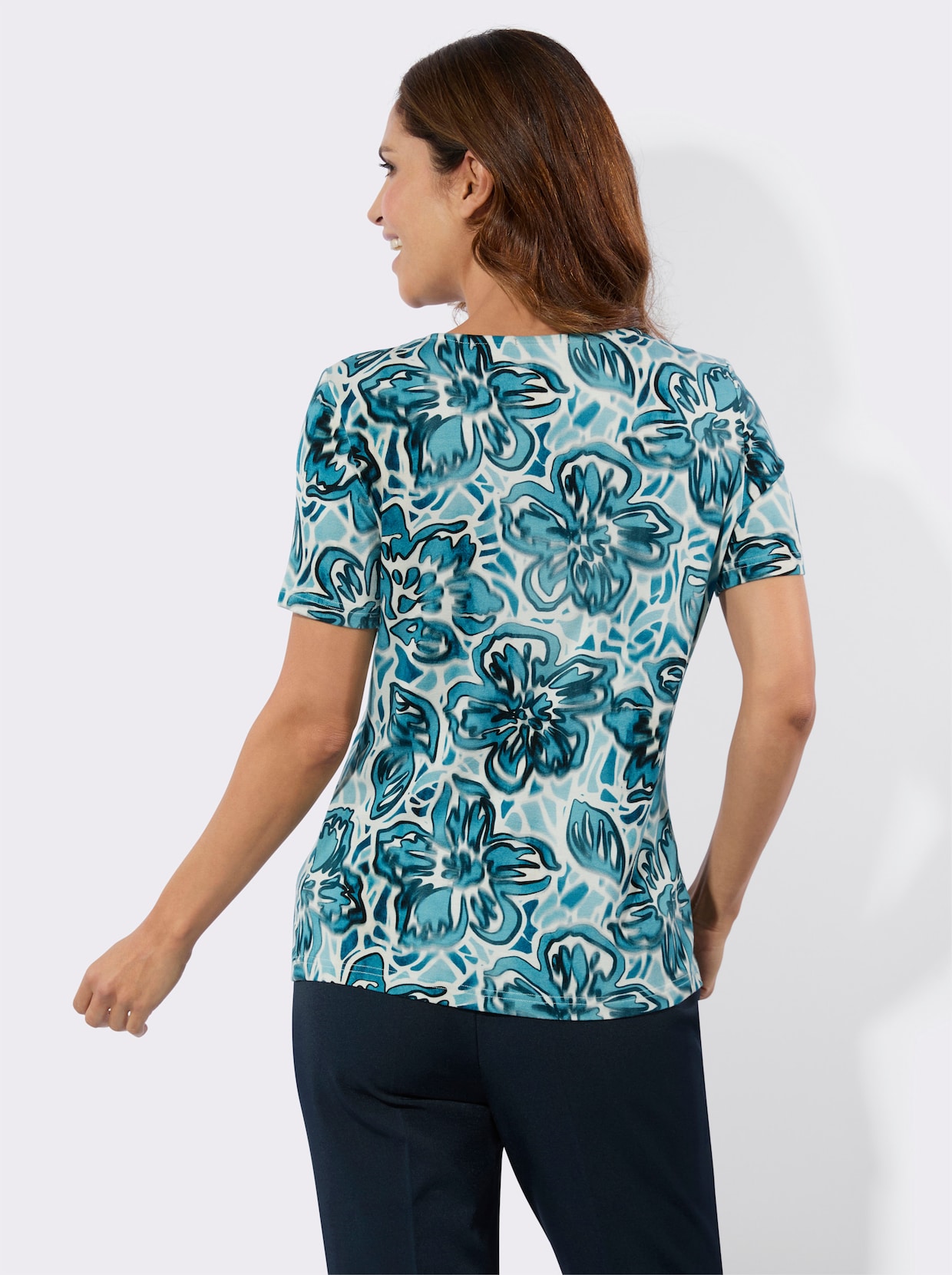 Kurzarmshirt - ozean-petrol-bedruckt