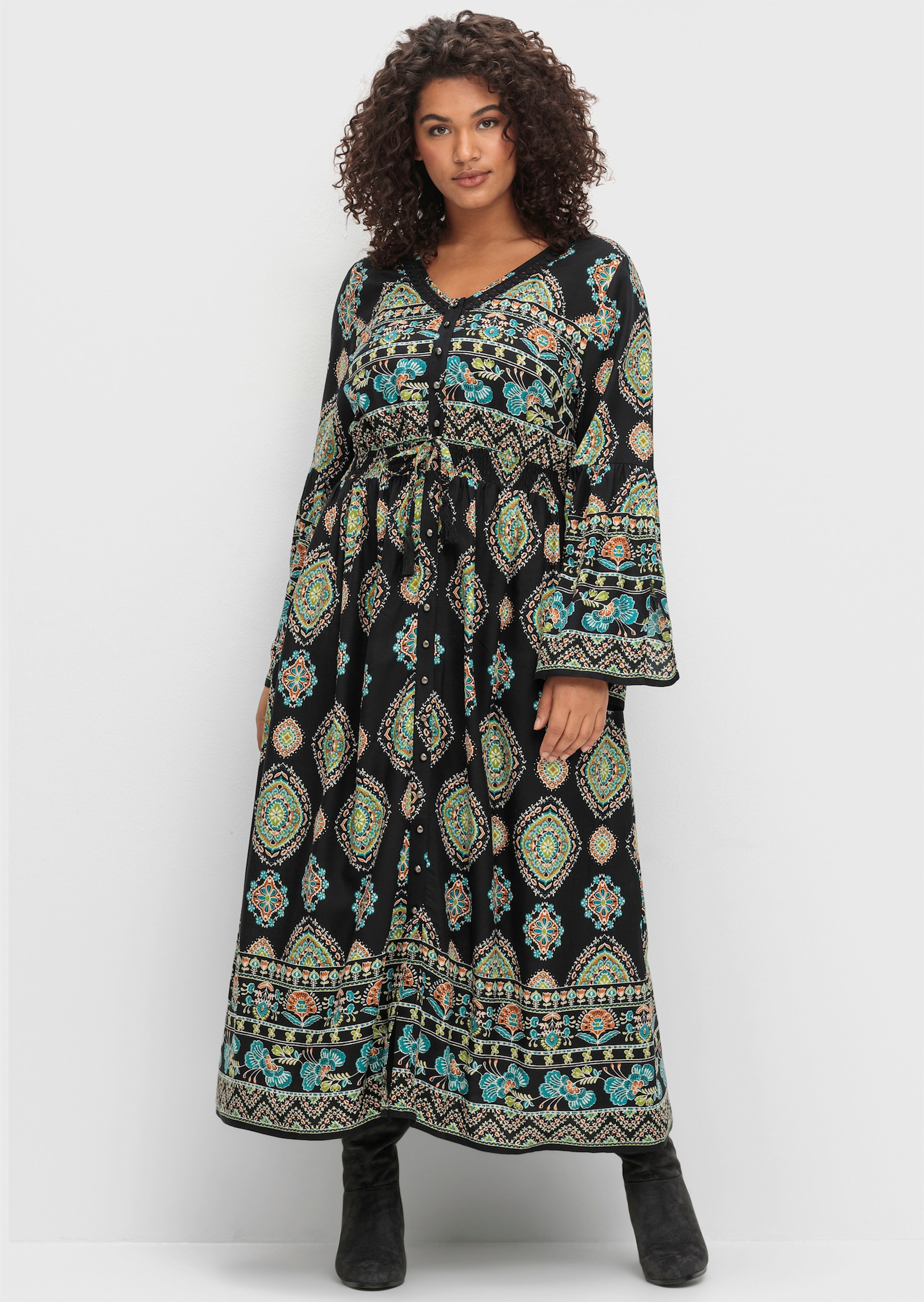 sheego by Joe Browns Maxikleid im Boho-Stil - schwarz-gemustert