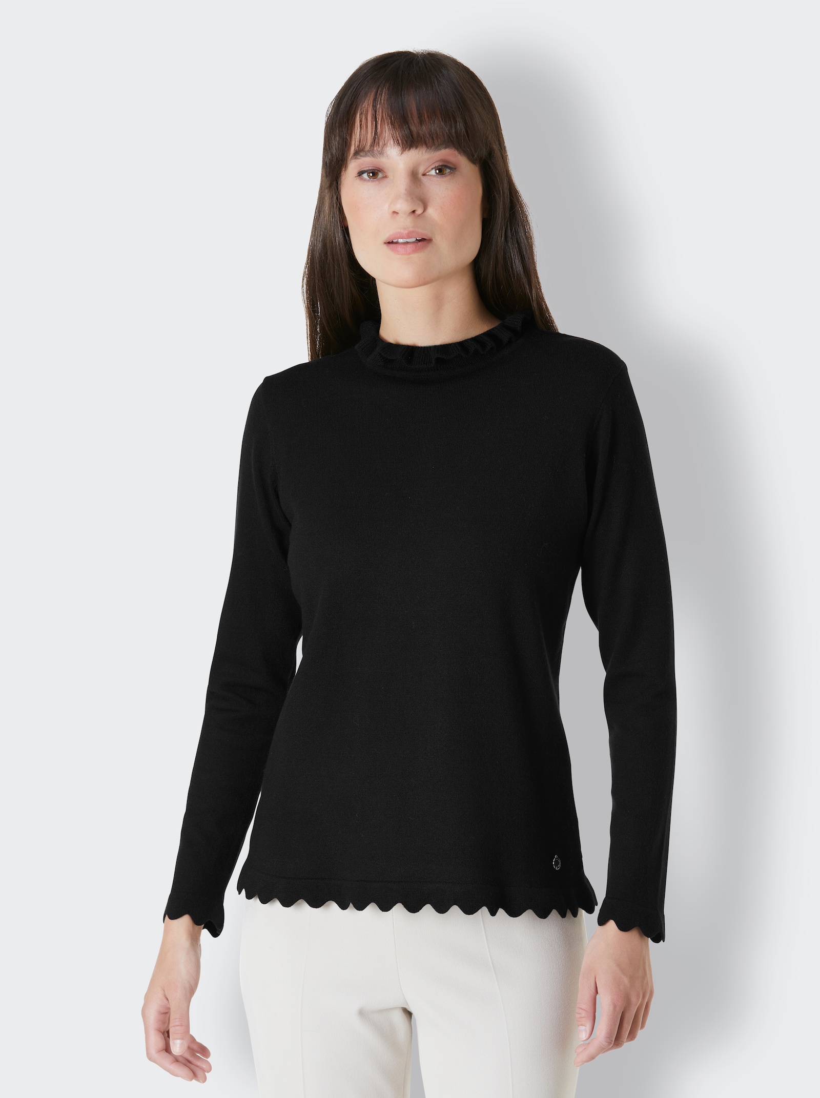 CREATION L PREMIUM Pullover met opstaande kraag en geschulpte randen - zwart