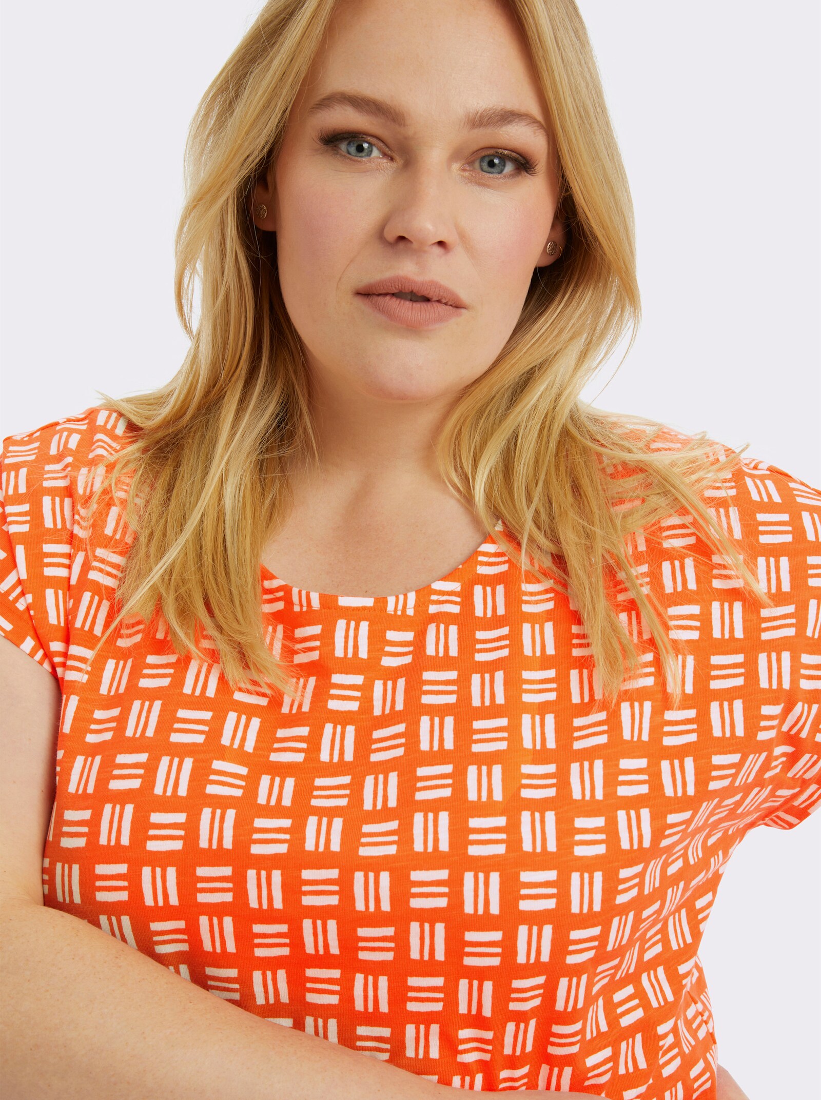 Print-Shirt aus reiner Baumwolle - orange-ecru-bedruckt