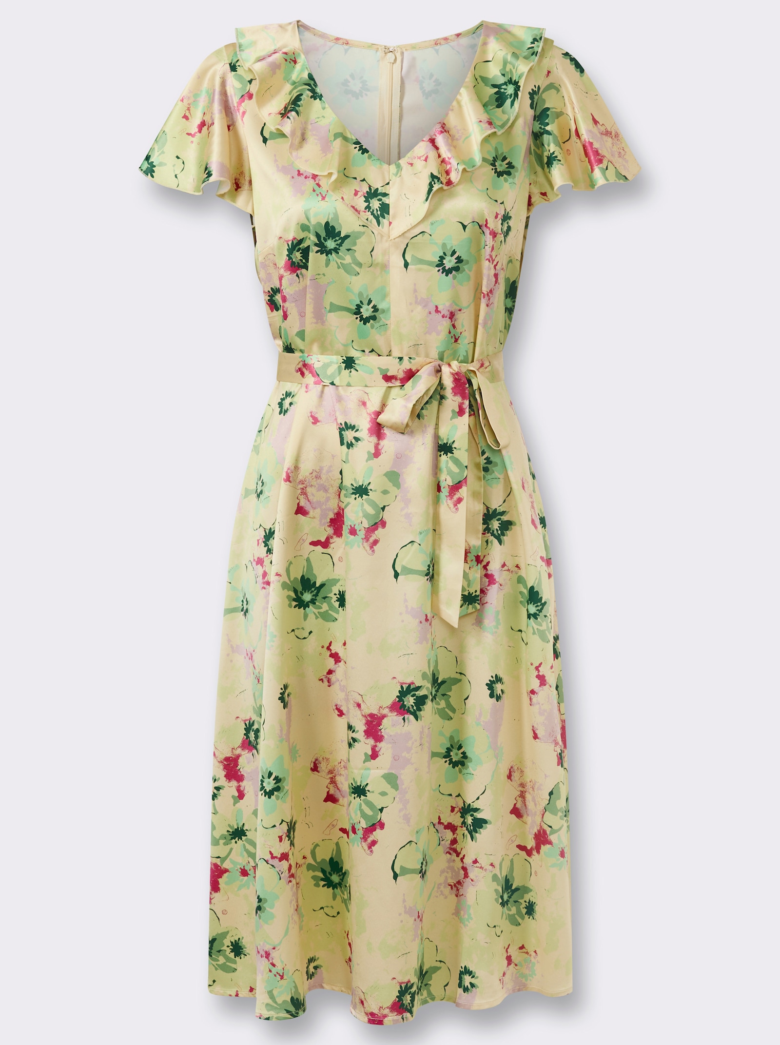 Volantkleid in Satin-Qualität - vanille-pistazie-bedruckt