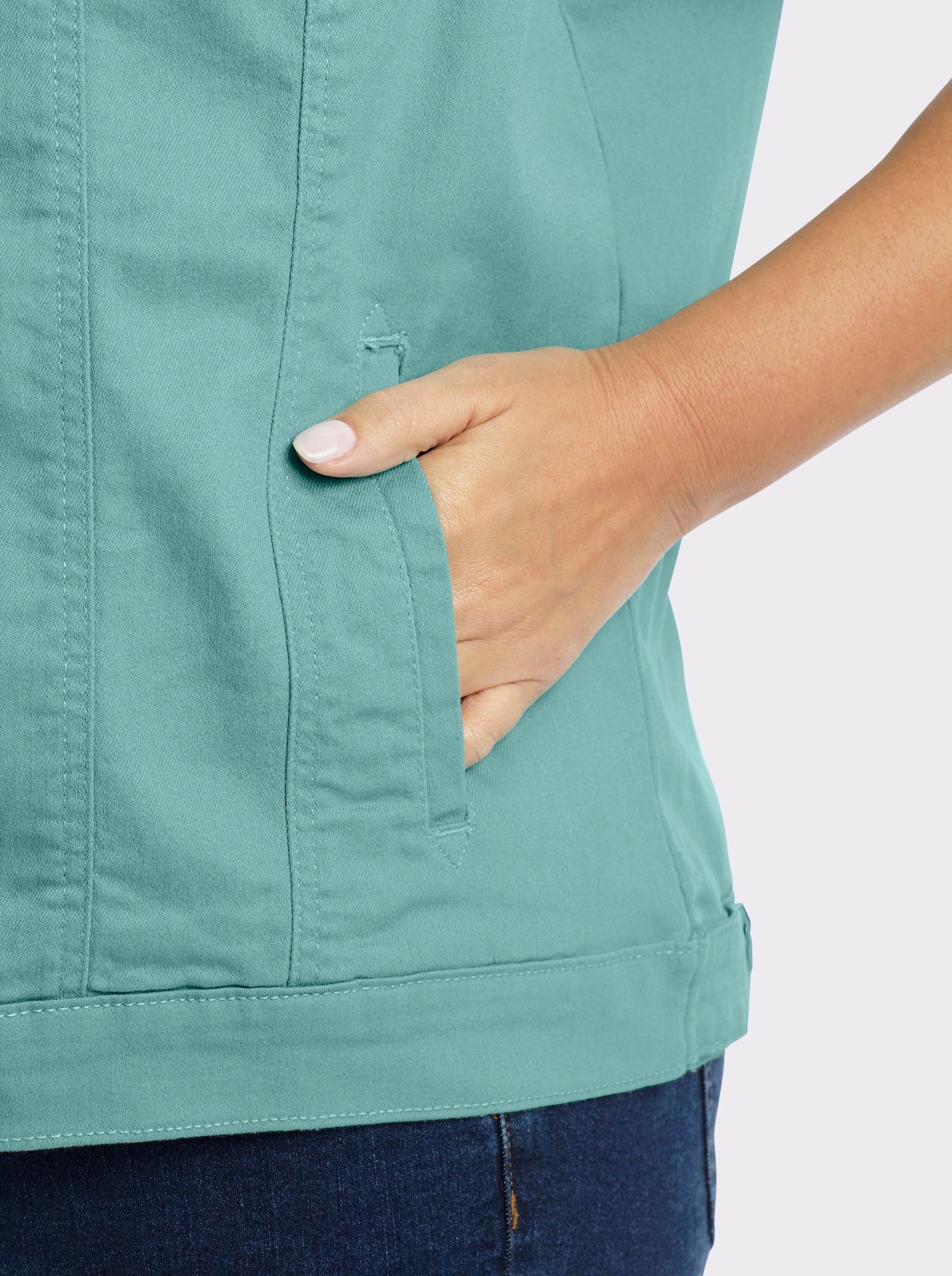 Jeansweste mit weitenverstellbarem Saum - salbei