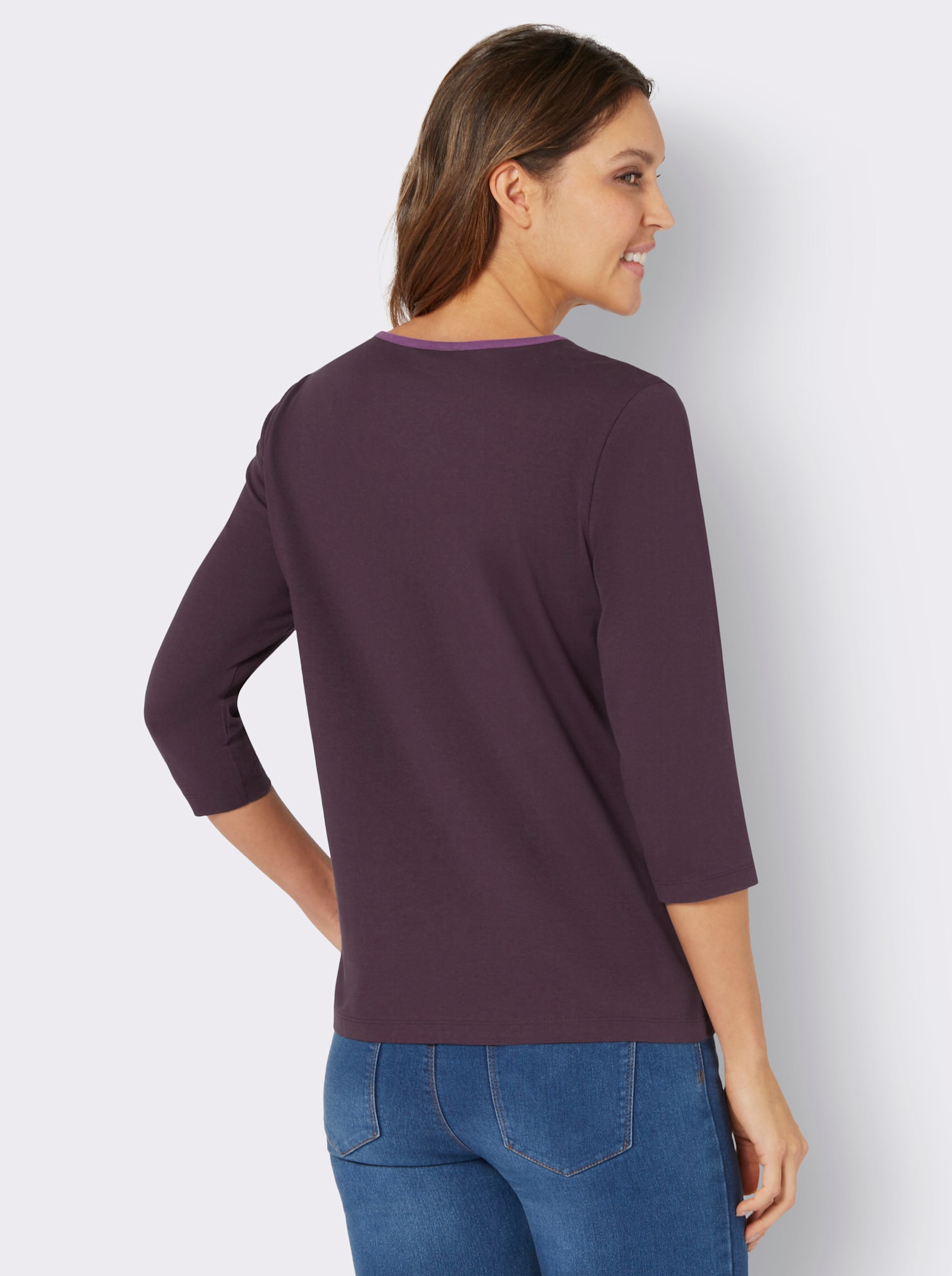 Shirt met 3/4-mouwen en hartmotief - aubergine/lila