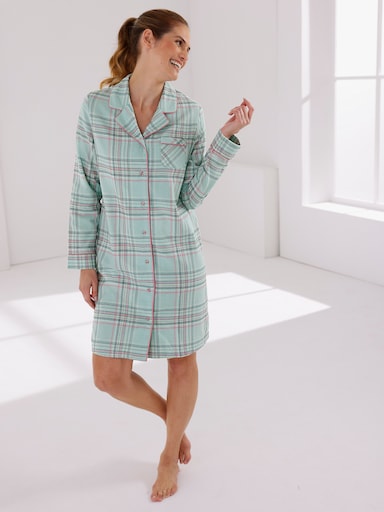 wäschepur Sleepshirt in Finette-Qualität - kalkmint-altrosa-kariert