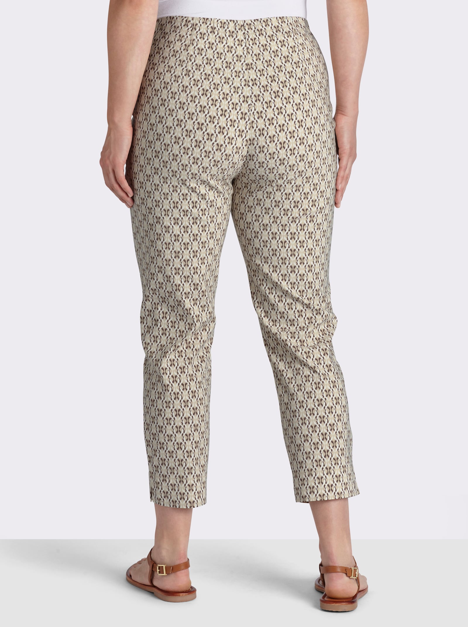  Bengalinhose mit Schlitzen am Bein - sand-dunkeltaupe-bedruckt