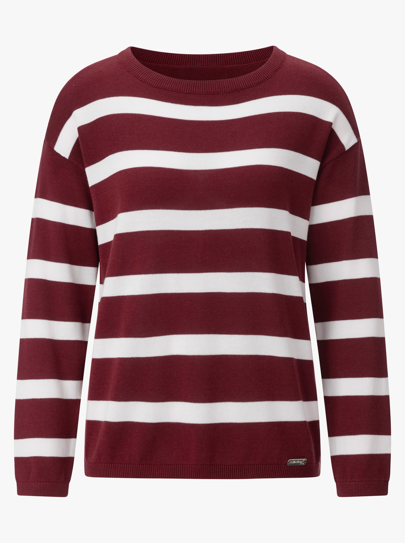  Feinstrickpullover mit U-Boot-Ausschnitt - dunkelrot-ecru-geringelt