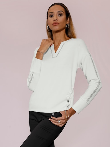 Sweatshirt mit seitlicher Raffung - ecru