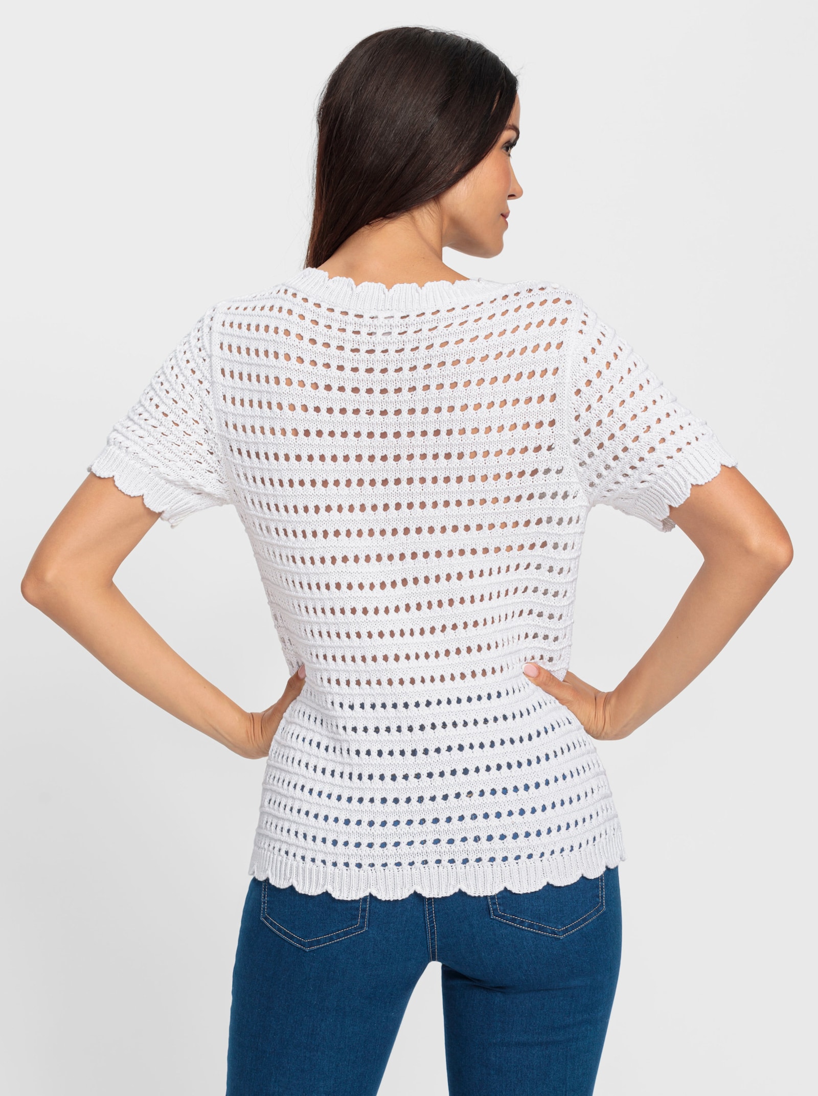 heine Pullover met korte mouwen en ajourpatroon - wit