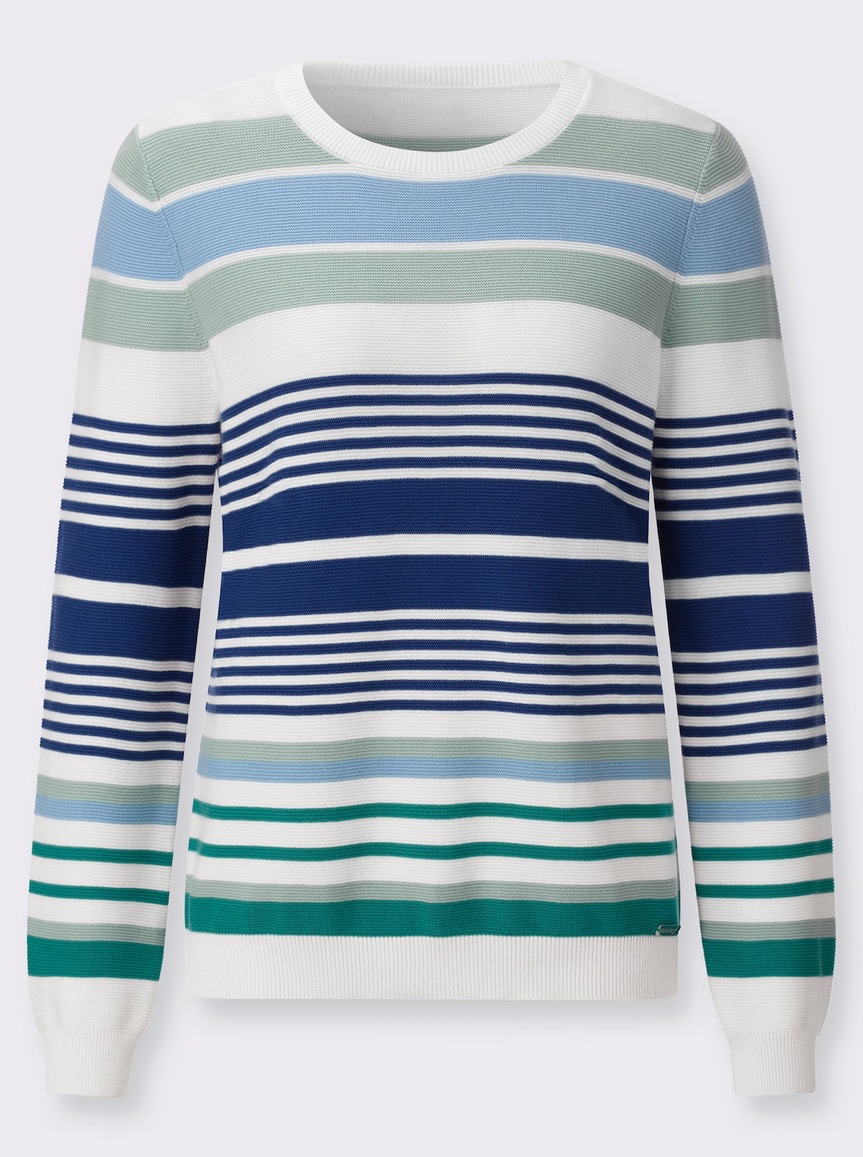 Baumwollpullover - kalkmint-jeansblau-geringelt
