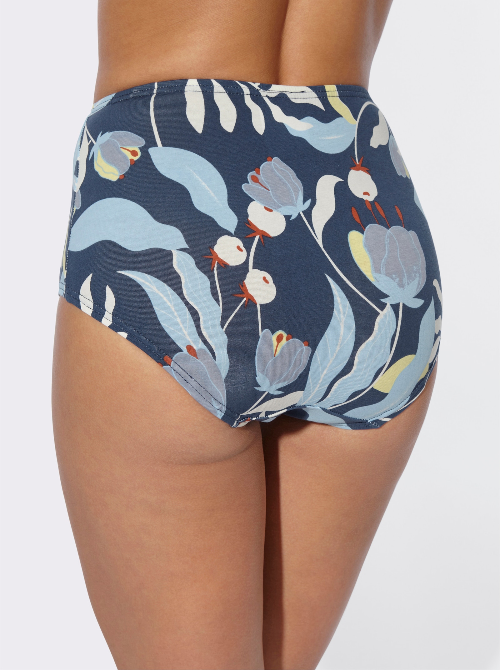 Taillenslip im 3er-Pack, Baumwoll-Qualität - dunkelblau-bedruckt + aqua + champagner