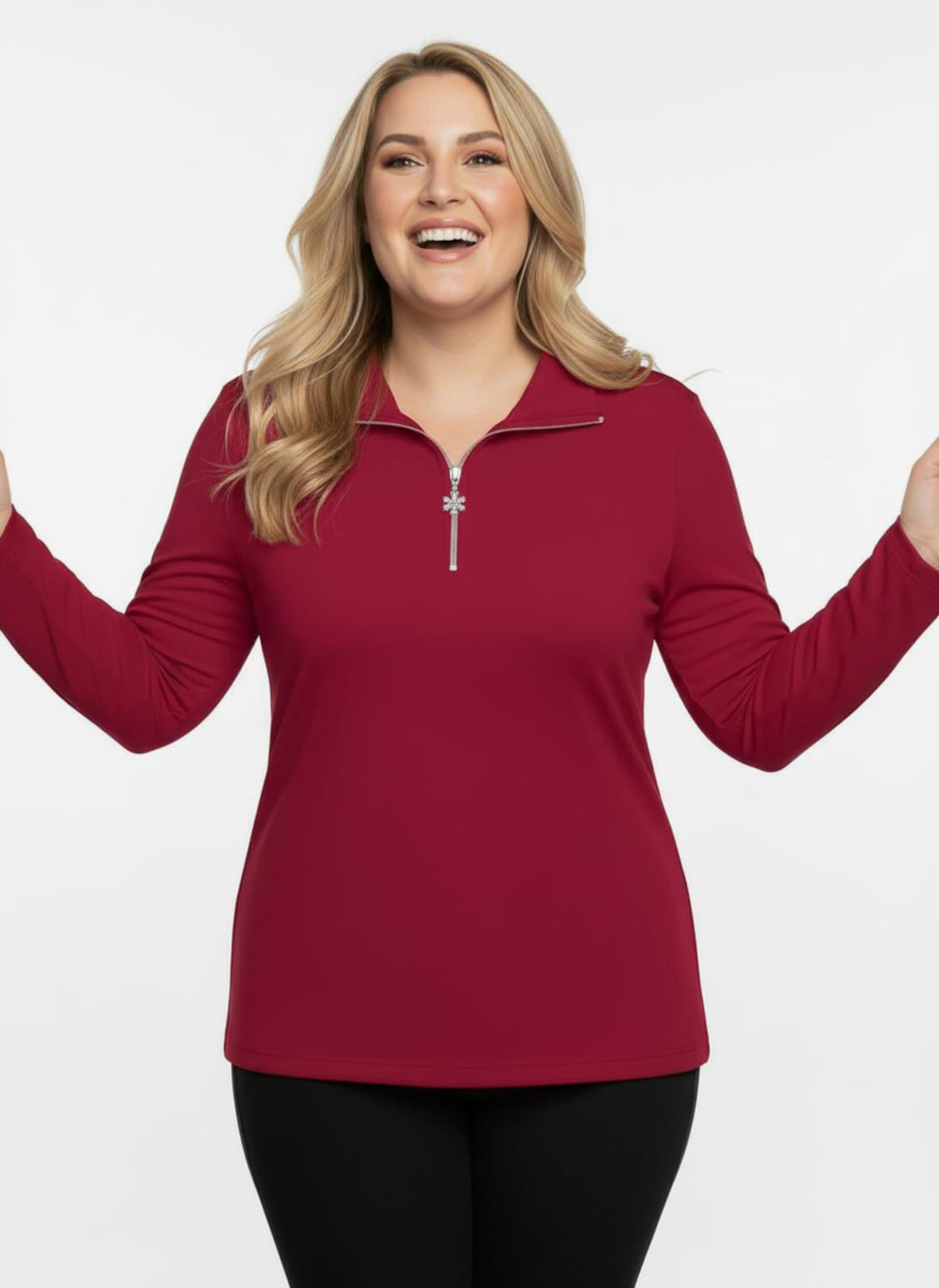 Langarmshirt mit Schneeflocken-Anhänger - rot