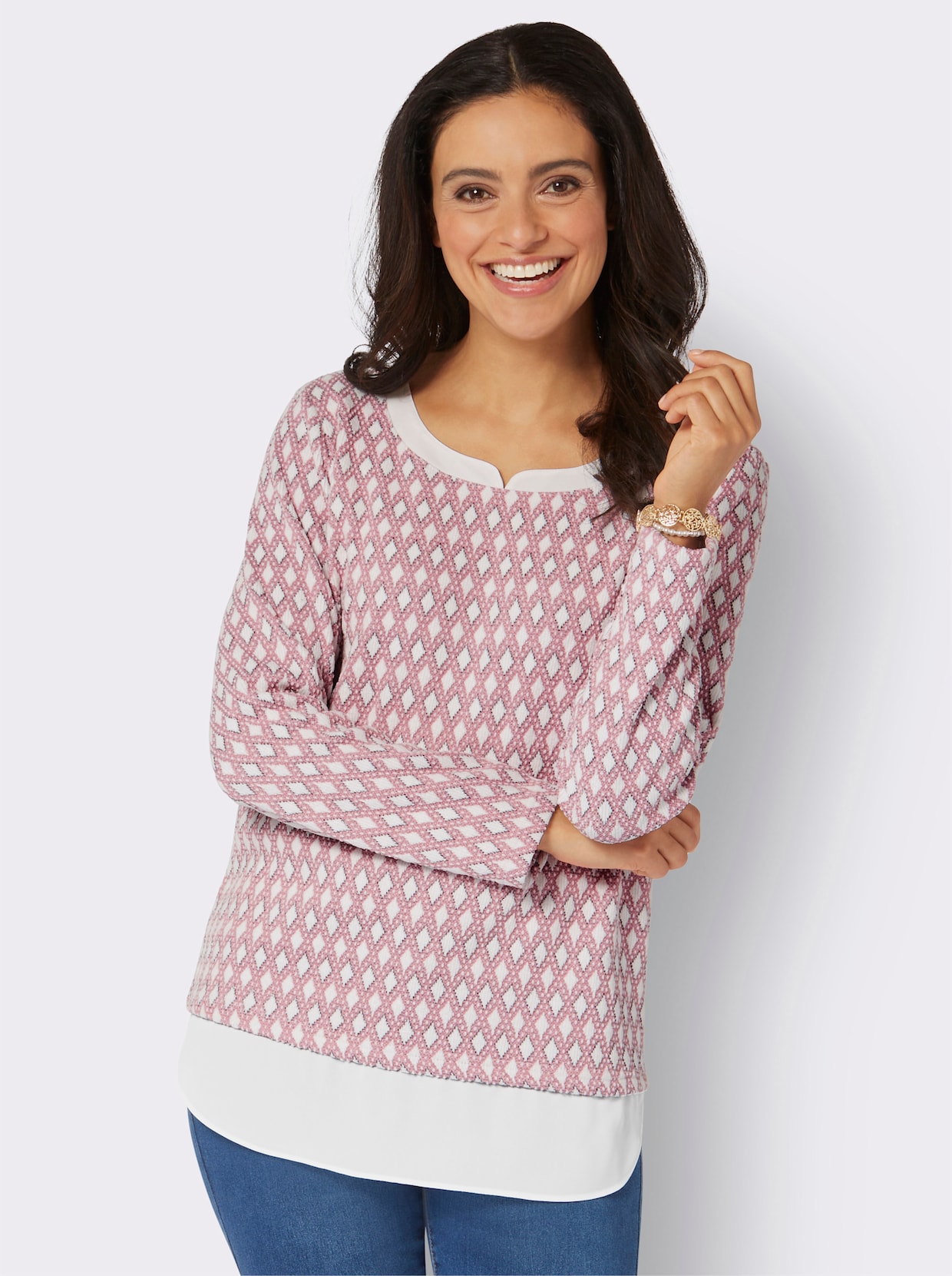 2-in-1-shirt - hortensia/ecru gedessineerd