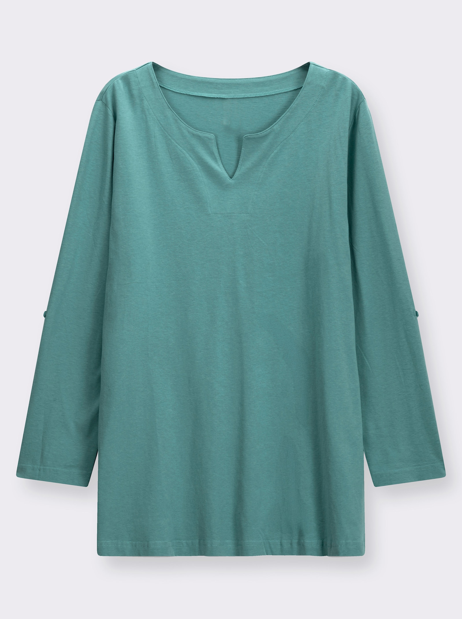 Longshirt mit Ärmeln zum Krempeln - türkis