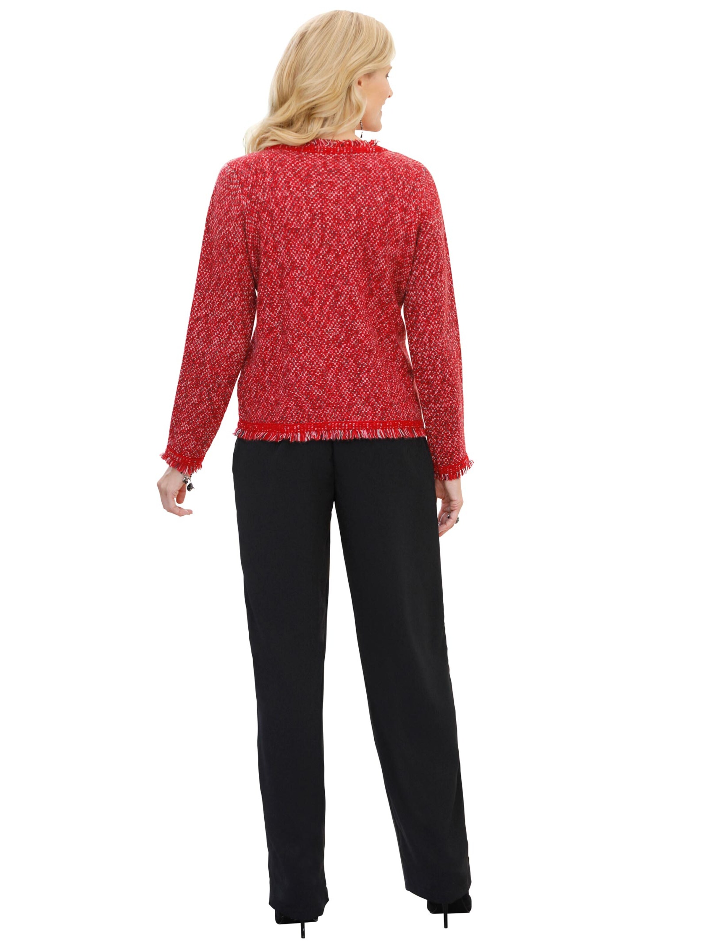 Strickjacke - rot-ecru-gemustert