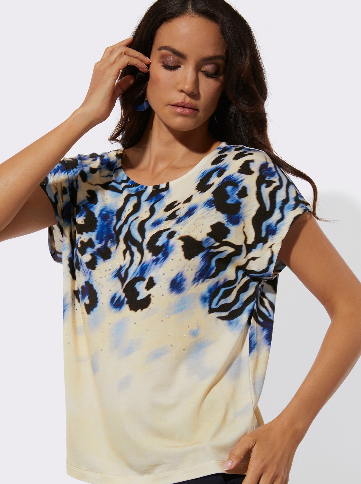 Print-Shirt - champagner-eisblau-bedruckt