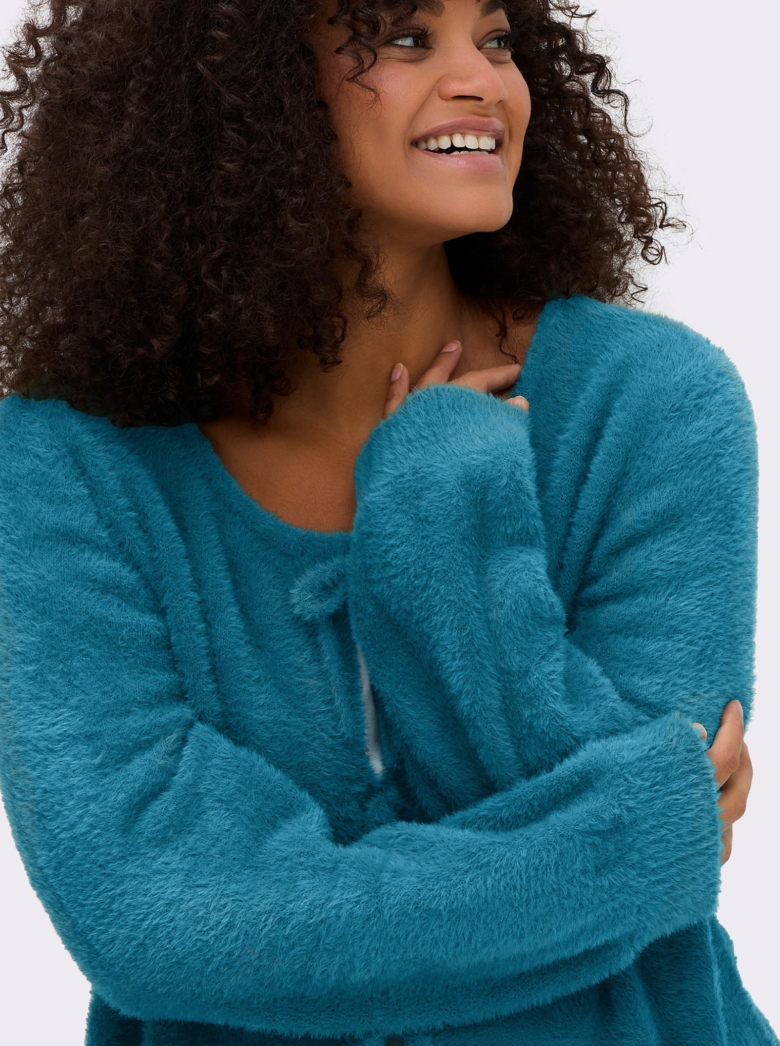 sheego Strickjacke mit Bindebändern und Ballonärmeln - topas