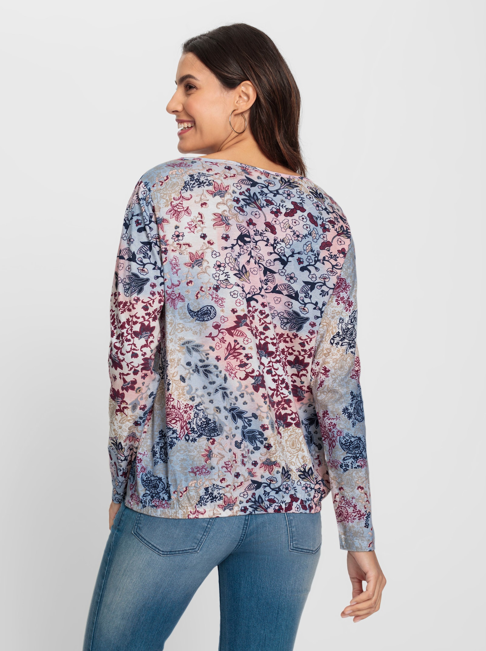 Print-Shirt mit elastischem Bund - rauchblau-rosenquarz-bedruckt