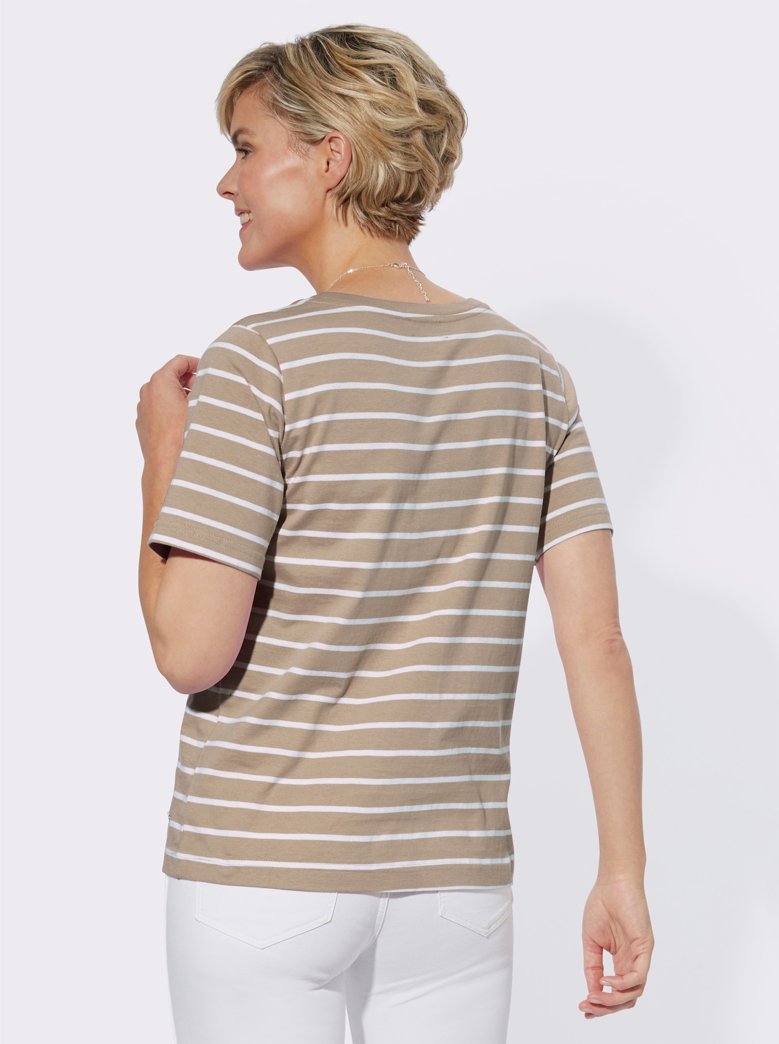 Ringelshirt mit Kurzarm - beige-weiß-geringelt