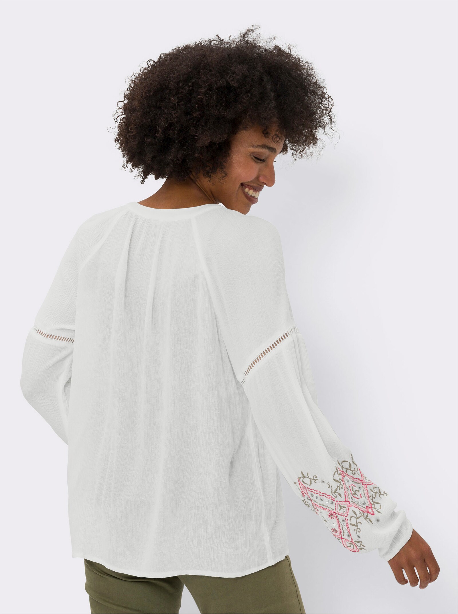 heine Crinklebluse mit Bindebändern - ecru