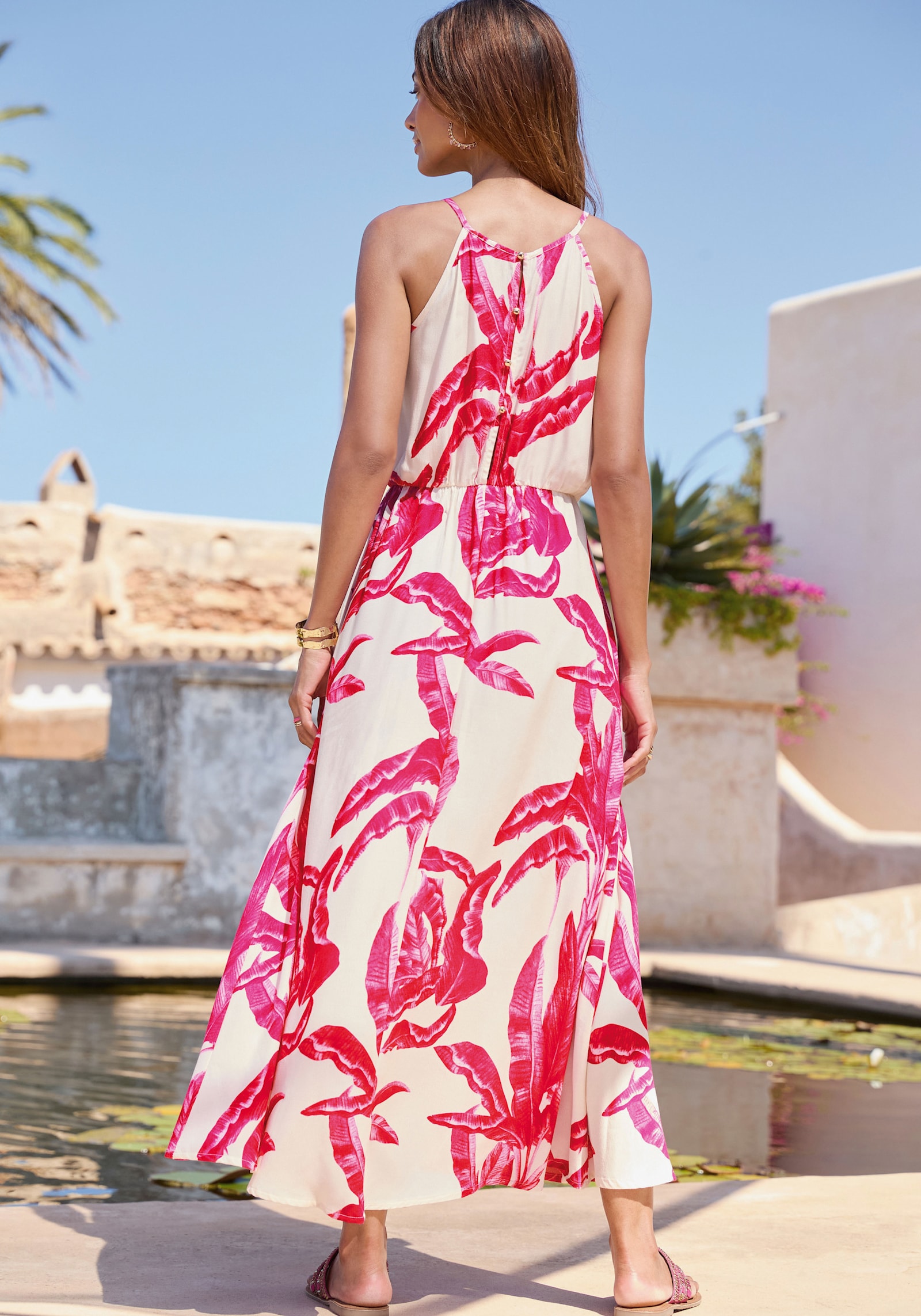 LASCANA Maxikleid - creme-pink bedruckt