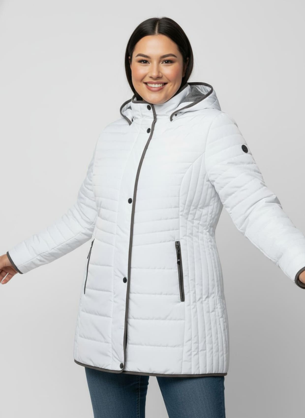 Steppjacke mit streckender Längs-Steppung seitlich - weiß-grau