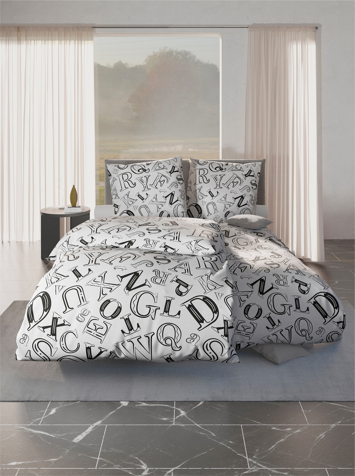 wäschepur Bettwäsche - weiß-schwarz-bedruckt