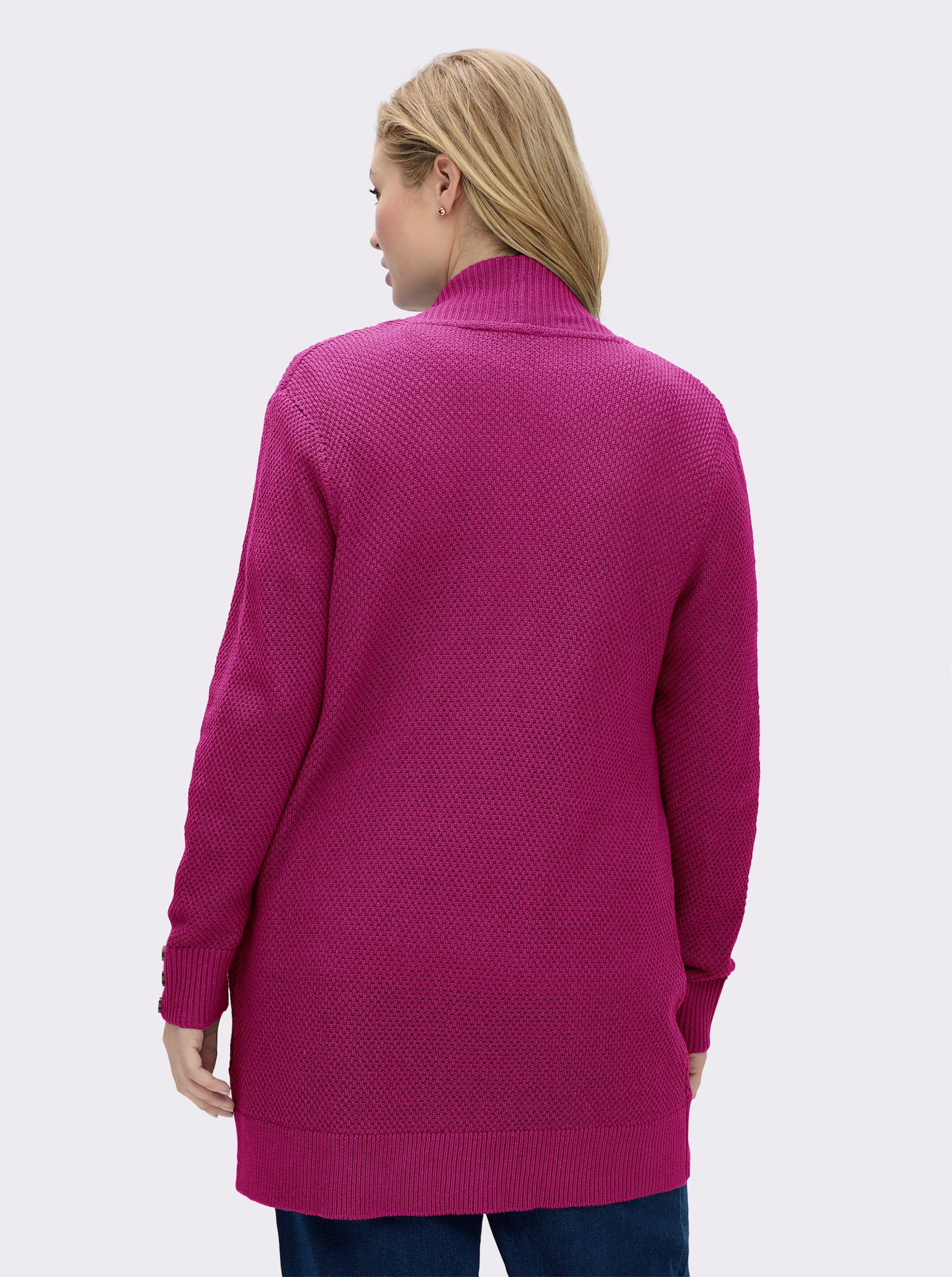 Longstrickjacke mit Struktur-Muster - magenta