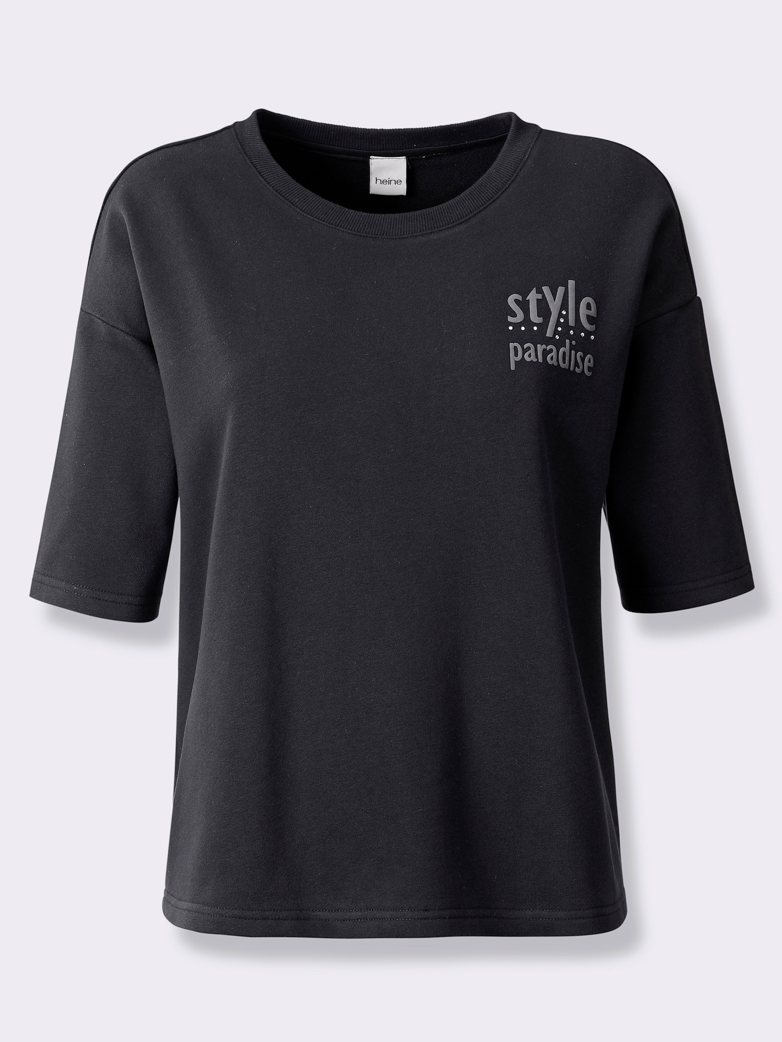 heine Sweatshirt mit Schriftzug und Glitzersteinchen - schwarz