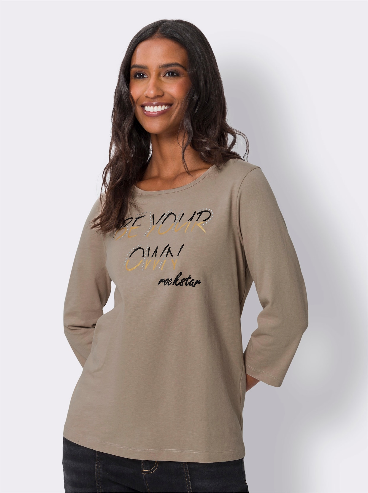 heine Shirt met 3/4-mouw - sesam